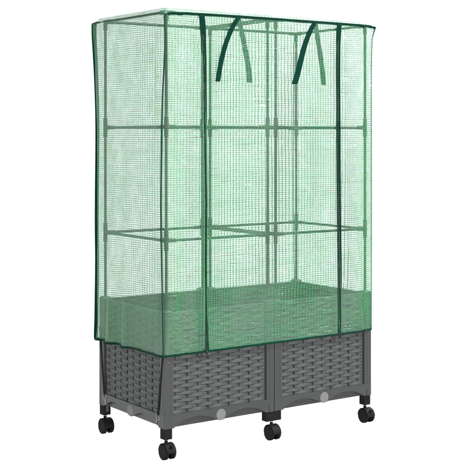 Gartenplanter mit Gewächshausabdeckung und Rädern 2 Stk. PP Rattanoptik