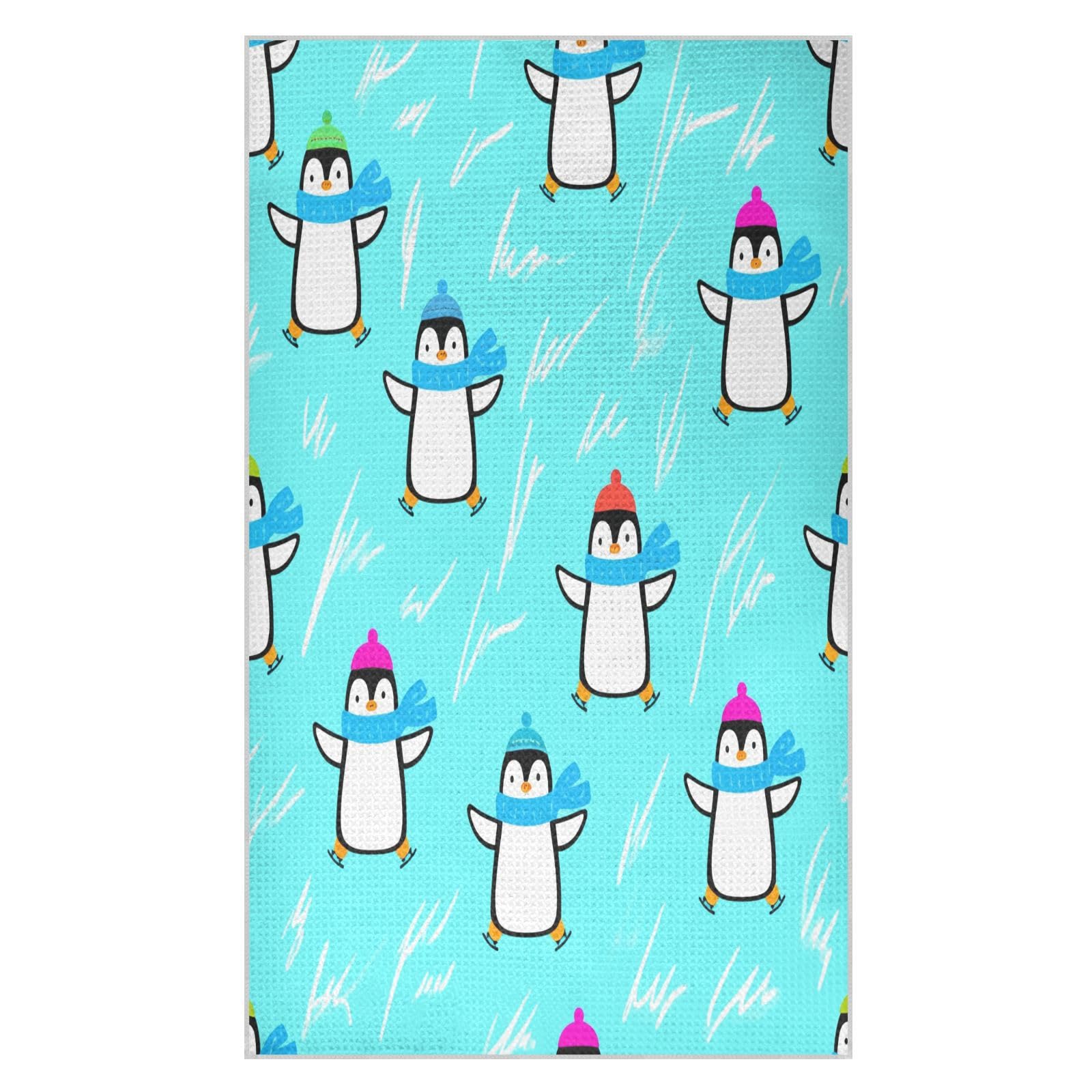 BURSTDDY Cartoon Penguin (2) Kitchen Towels,Absorbent Dish Towels 2 Pack