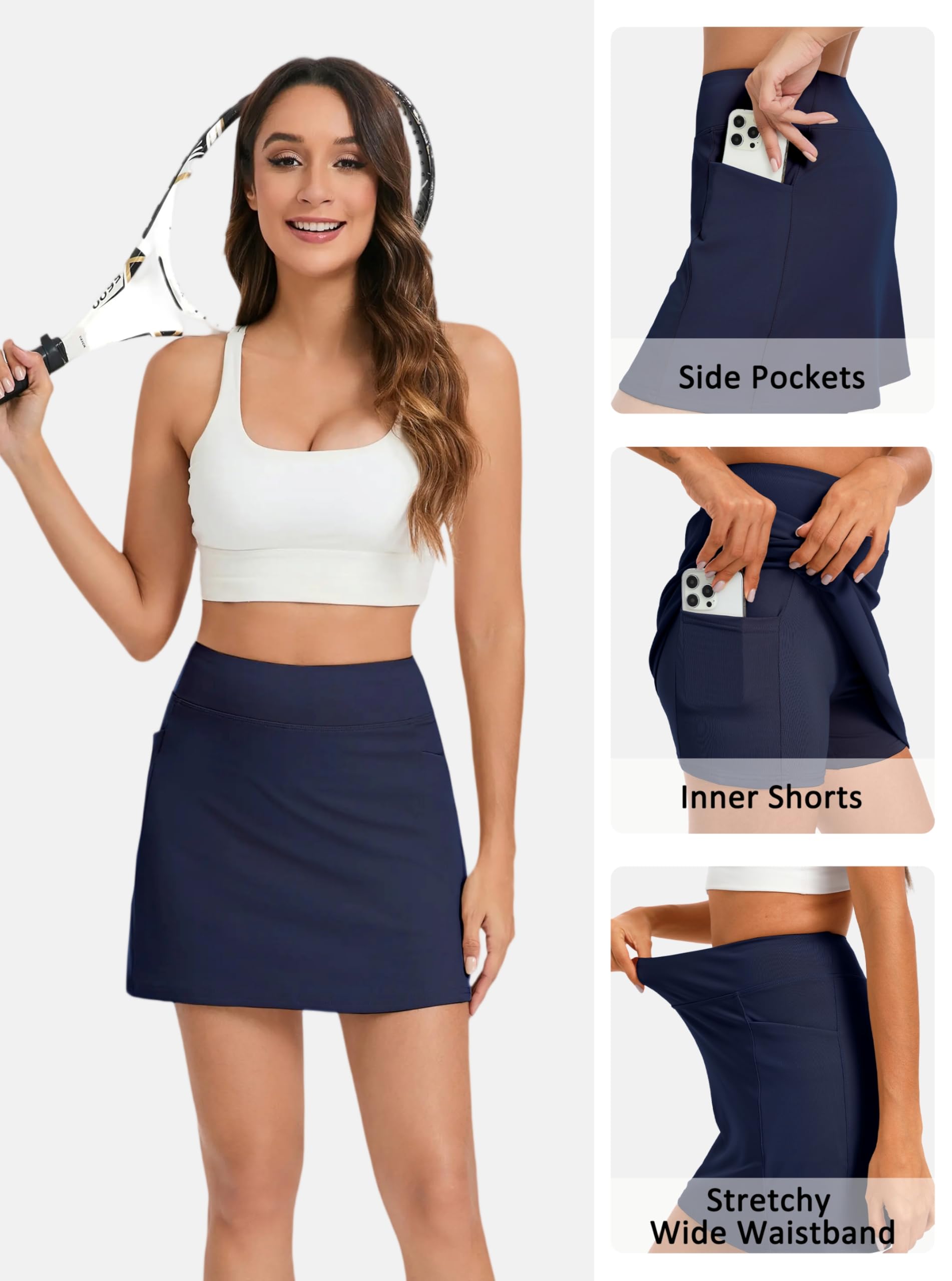 Oyamiki Jupe-short de sport pour femme - Jupe de tennis taille haute avec poches courtes - Jupe de golf athlétique d'été décontractée