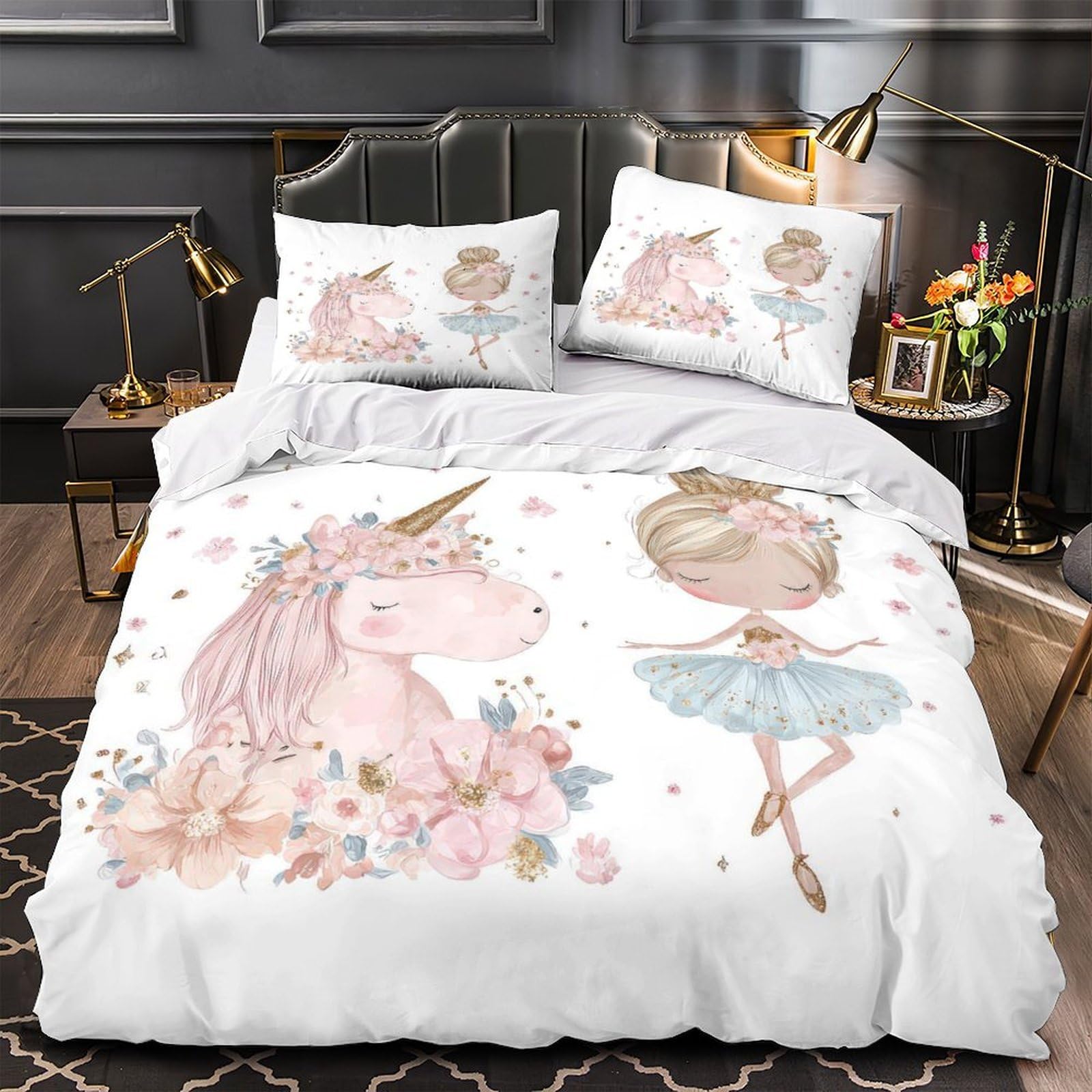 Parure de lit licorne 220x240 housse de couette ado grand lit king microfibre fermeture éclair