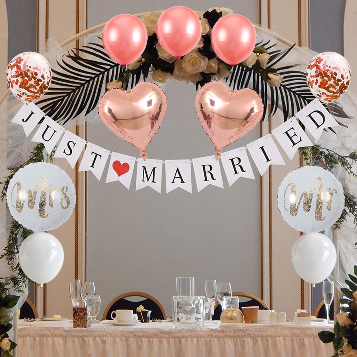 SET DECORAZIONI MATRIMONIO JUST MARRIED PER AUTO SPOSI COL. ORO ROSA Rose Gold Zds4 5900779105003