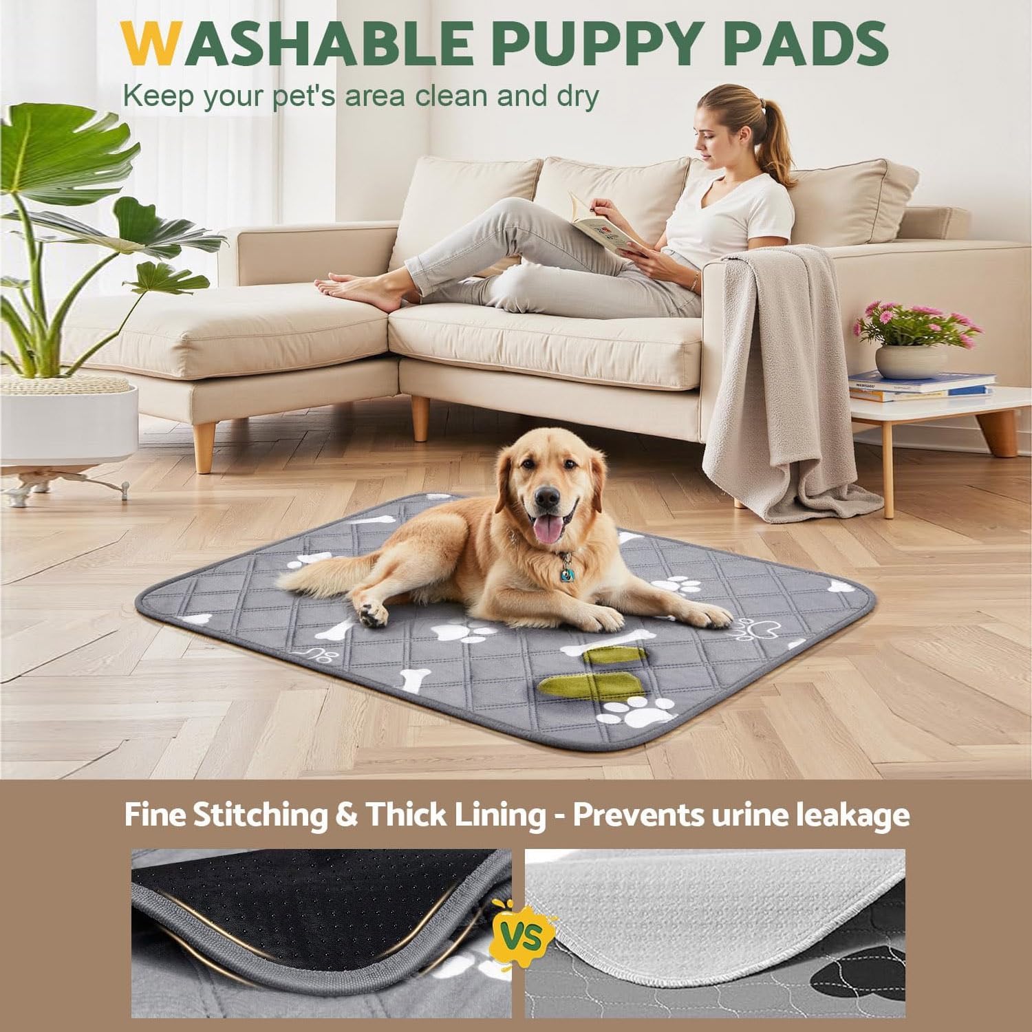 Puppy Pad Pee Pads Reusable Puppy Pad with Pheromones - Durable Leak-Proof Anti-Slip Pet Training Pads,Washable Puppy Pads for Dogs (with a Dog Pee Post ) (Bones, L:47"x 35")