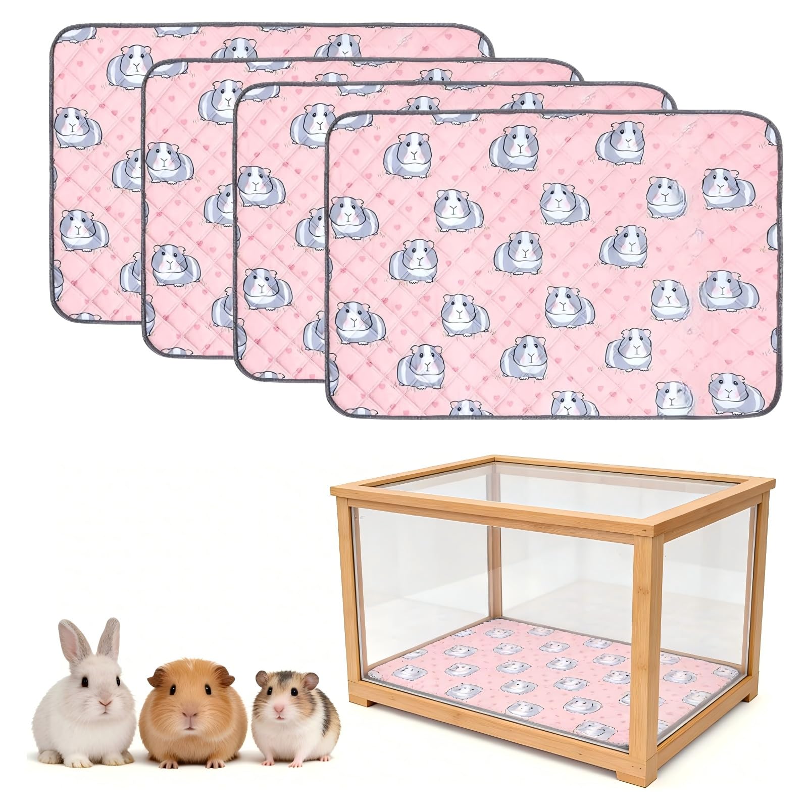 Tapis pipi cochon d'inde imperméable et absorbant lavable 45x60 cm rose pour fond de cage