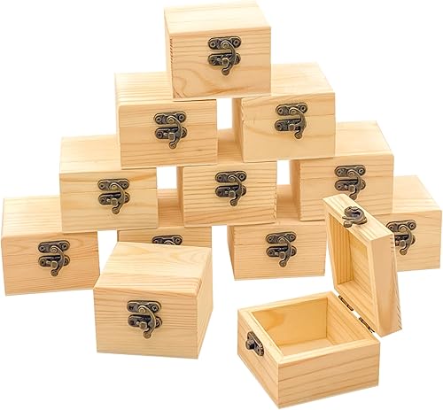 Paquete de 12 cajas pequeñas cuadradas de madera sin terminar con tapa para manualidades caseras (2.7 x 2.7 x 1.9 pulgadas)