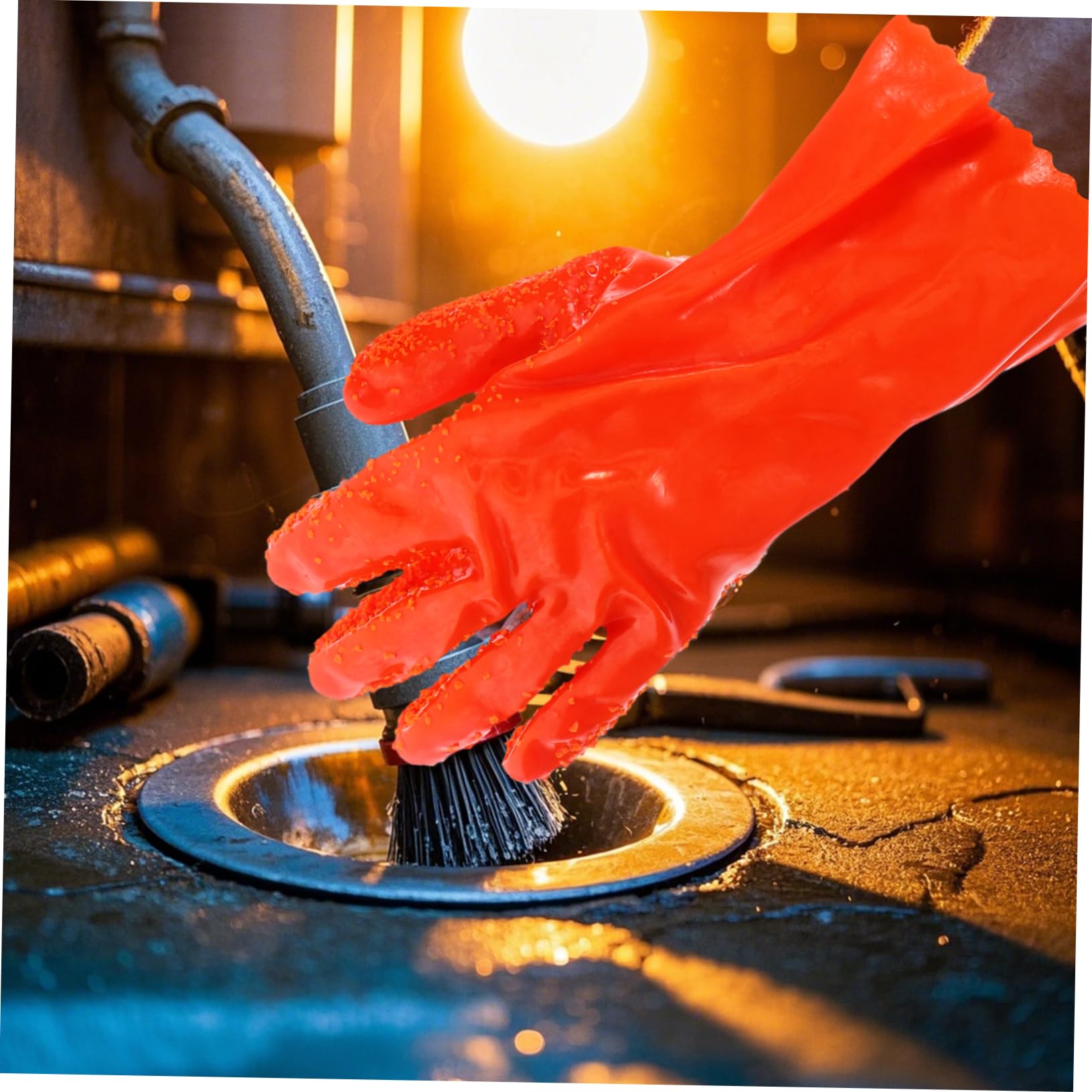 Tofficu 6 Pares de Guantes Largos Impermeables de Goma para Limpieza de Desagües y Fontanería, Resistentes Abrasión, Antideslizantes para Uso Industrial y Doméstico