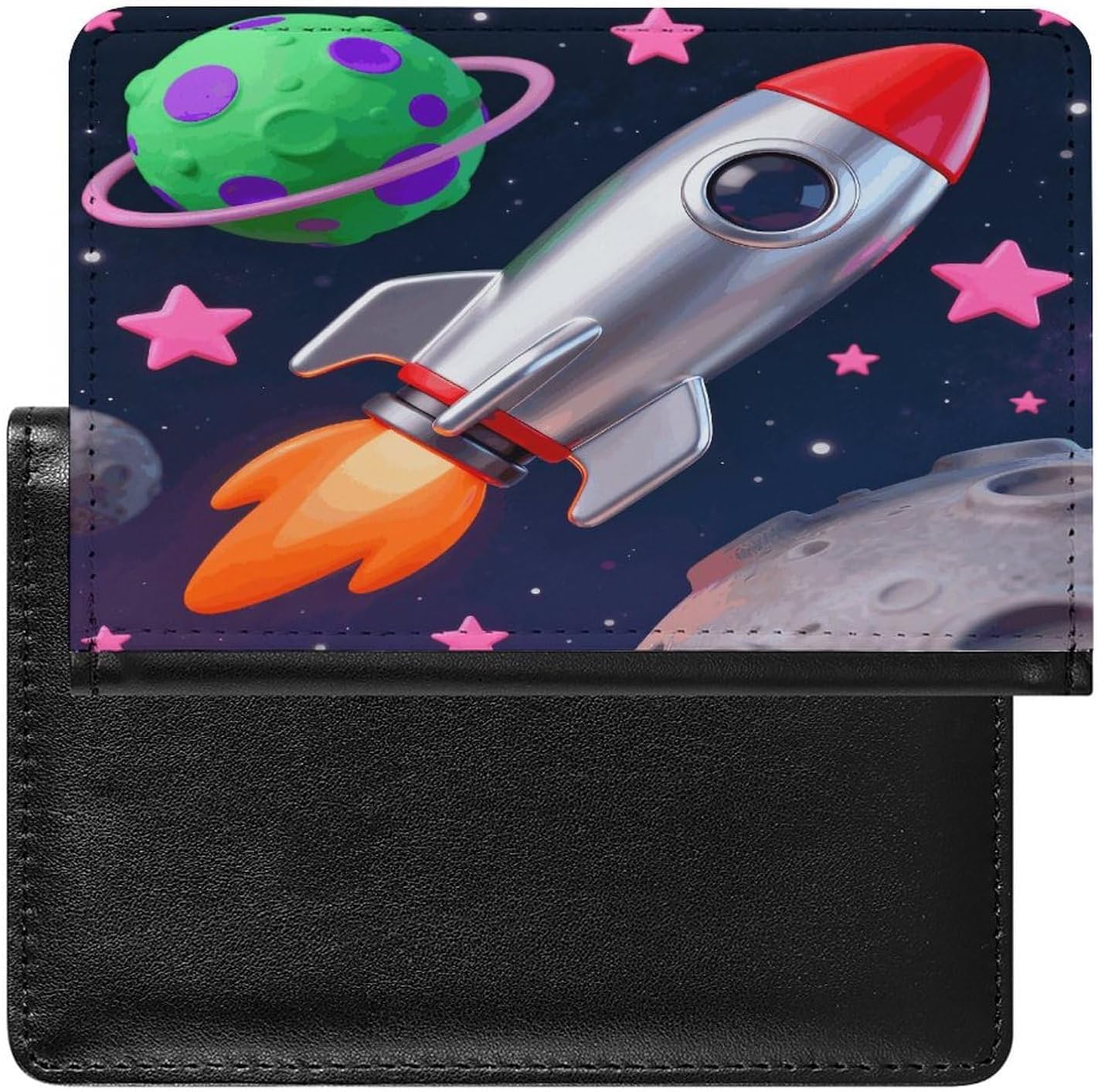 Star Rocket Passport Holder Cute Portable Passports Cover Slim Identification Passport Holder PU Wallet Cover Case for Travel for Women Men Travel Cruise