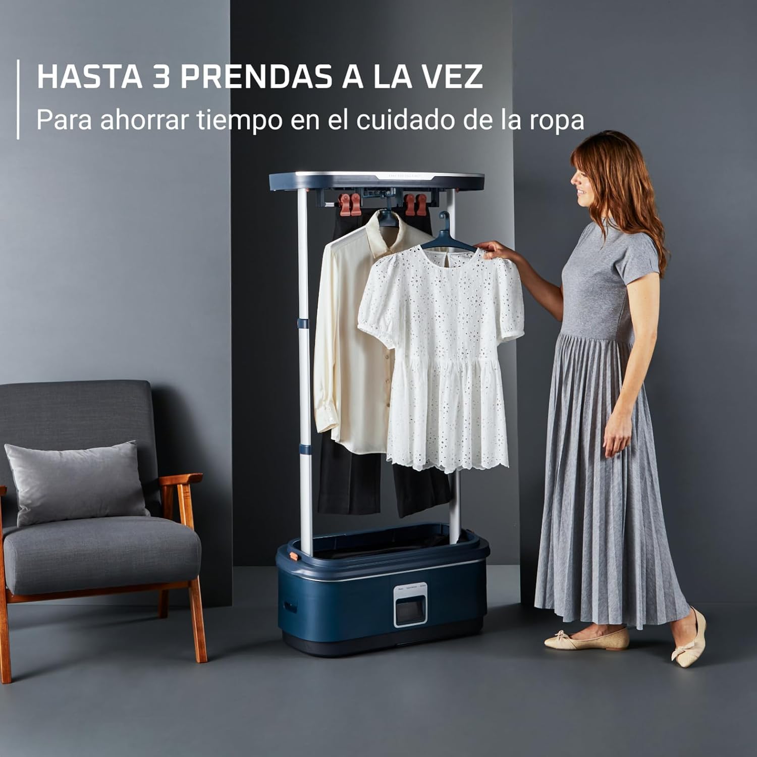 Rowenta Care For You First - Robot de planchado 1500 W, bajo consumo energético, elimina arrugas, desinfecta, refresca y elimina olores, hasta 3 prendas, diseño compacto, incluye accesorios, YR2020