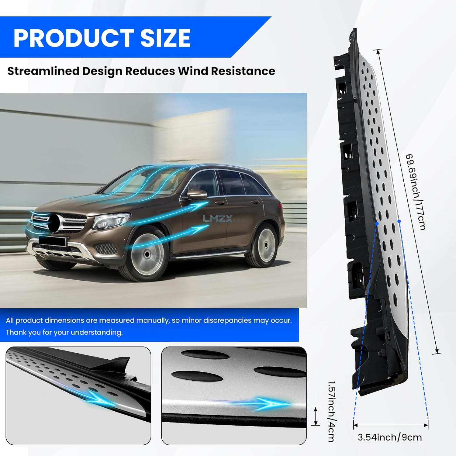 Running Boards Compatible with Mercedes Benz GLC 300 GLC 43 63 X253 2016 2017-2022 Aluminum Side Steps with Brackets,2 PCS Right and Left Side Step Rail Removable Nerf Bars(Silver)