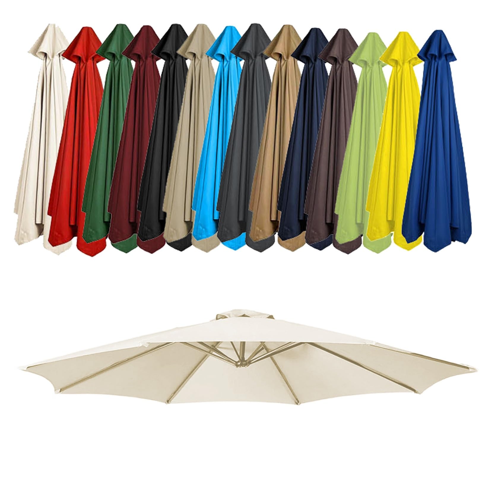 GZDXBF Patio Umbrella Replacement Canopy, Parasol Canopy Cover For 200cm/270cm/300cm +6 Arms/8 Arms Parasol, Uv-Resistant, Waterproof, Washable(Color:White,Size:8 ribs: 3m/9.8ft)
