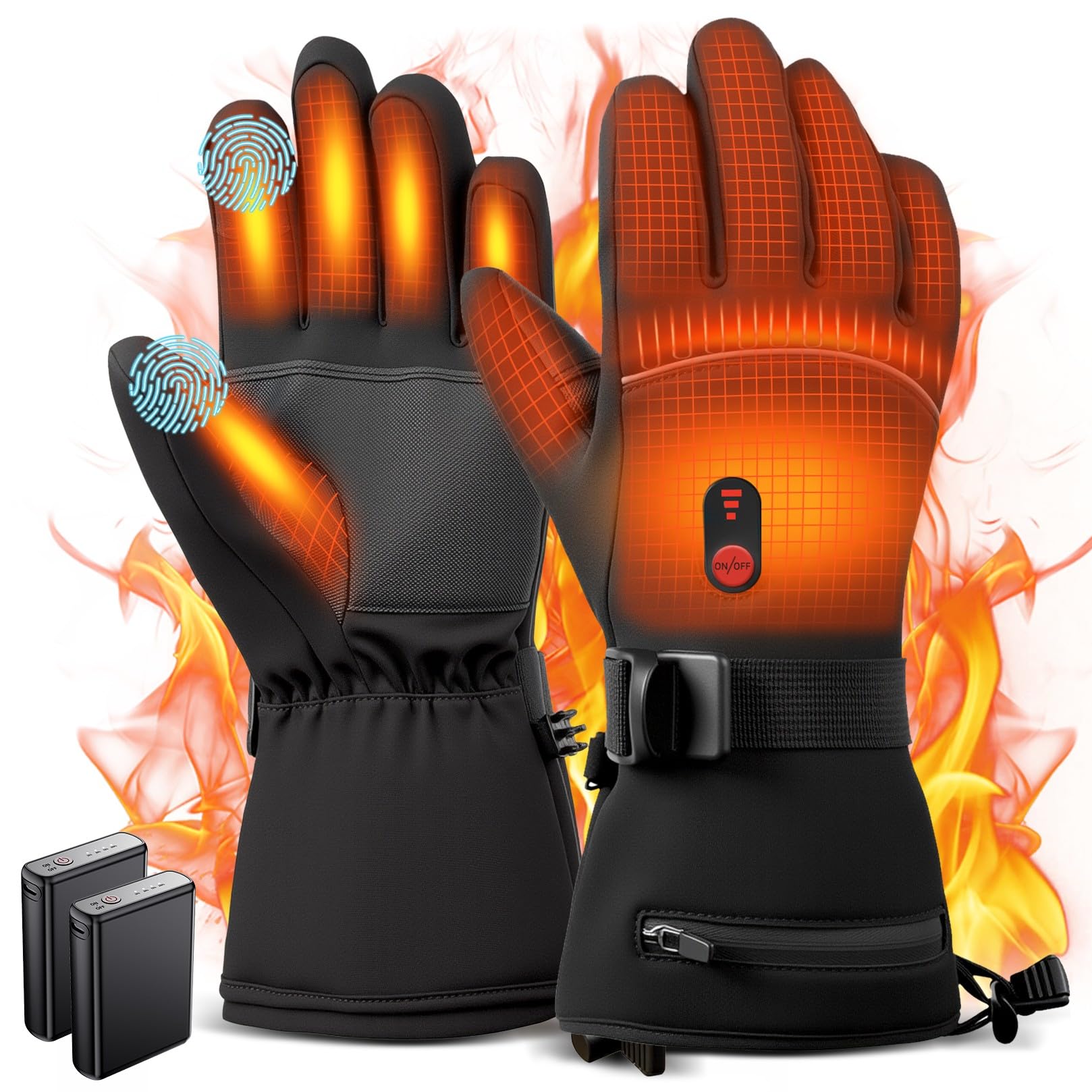Guantes Calefactables para Moto 7.4V Calentamiento Rápido 2 Baterías Recargables 10000mAh 3 Niveles Pantalla Táctil Invierno