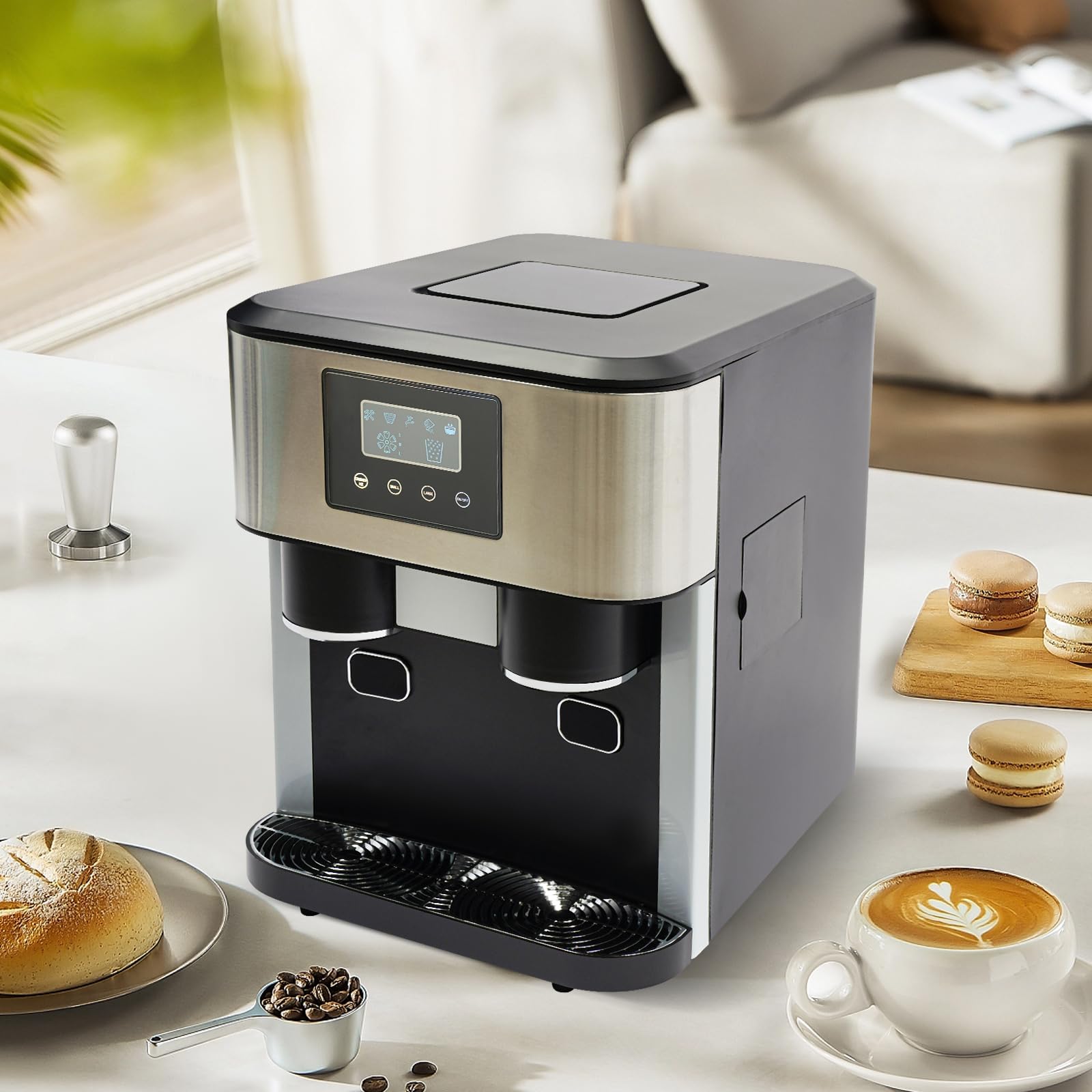 Gelatiera 3 in 1: macchina per ghiaccio tritato e cubetti di ghiaccio, 10-15 kg di ghiaccio al giorno in 8-12 minuti, 16 cubetti di ghiaccio con intuitivo controllo LCD touch, portatile e compatta