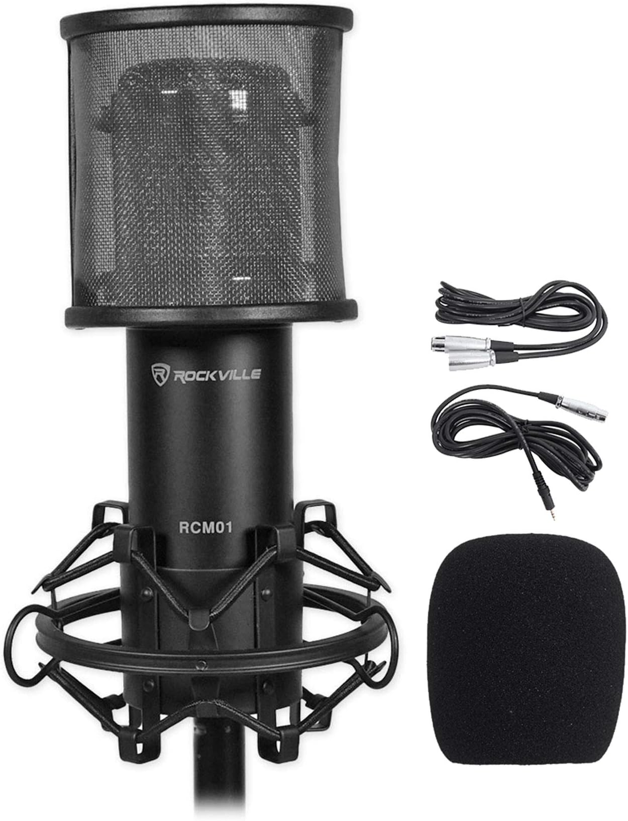 Rockville RCM01 Studio Recording Condenser Microphone Mic+Shock Mount+Pop Filter