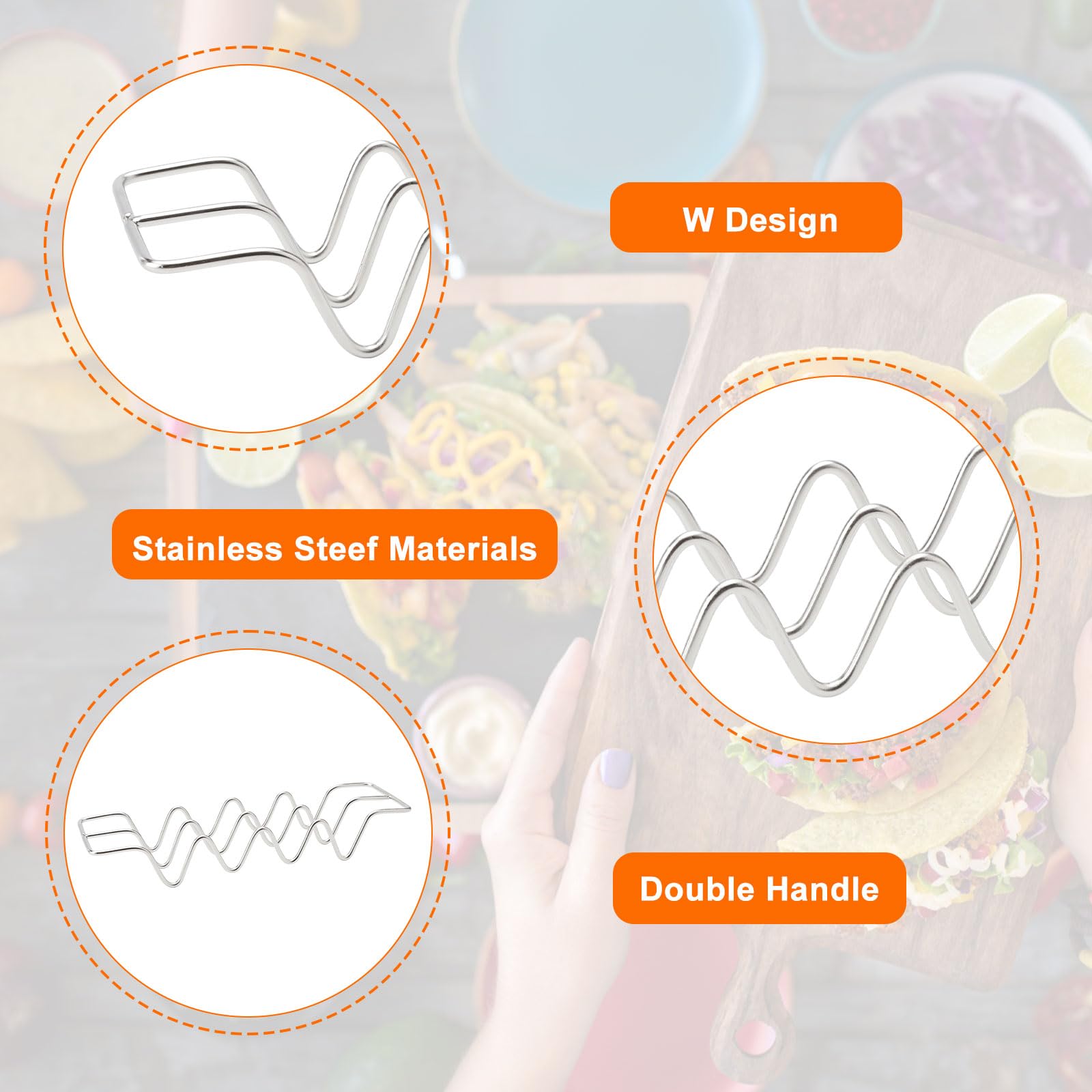 Fine Jade2 Lot De 3 Supports à Tacos En Acier Inoxydable - Forme Ondulée - Pour Tacos, Hot-dogs, Sandwichs, Crêpes, Passe Au Lave-vaisselle