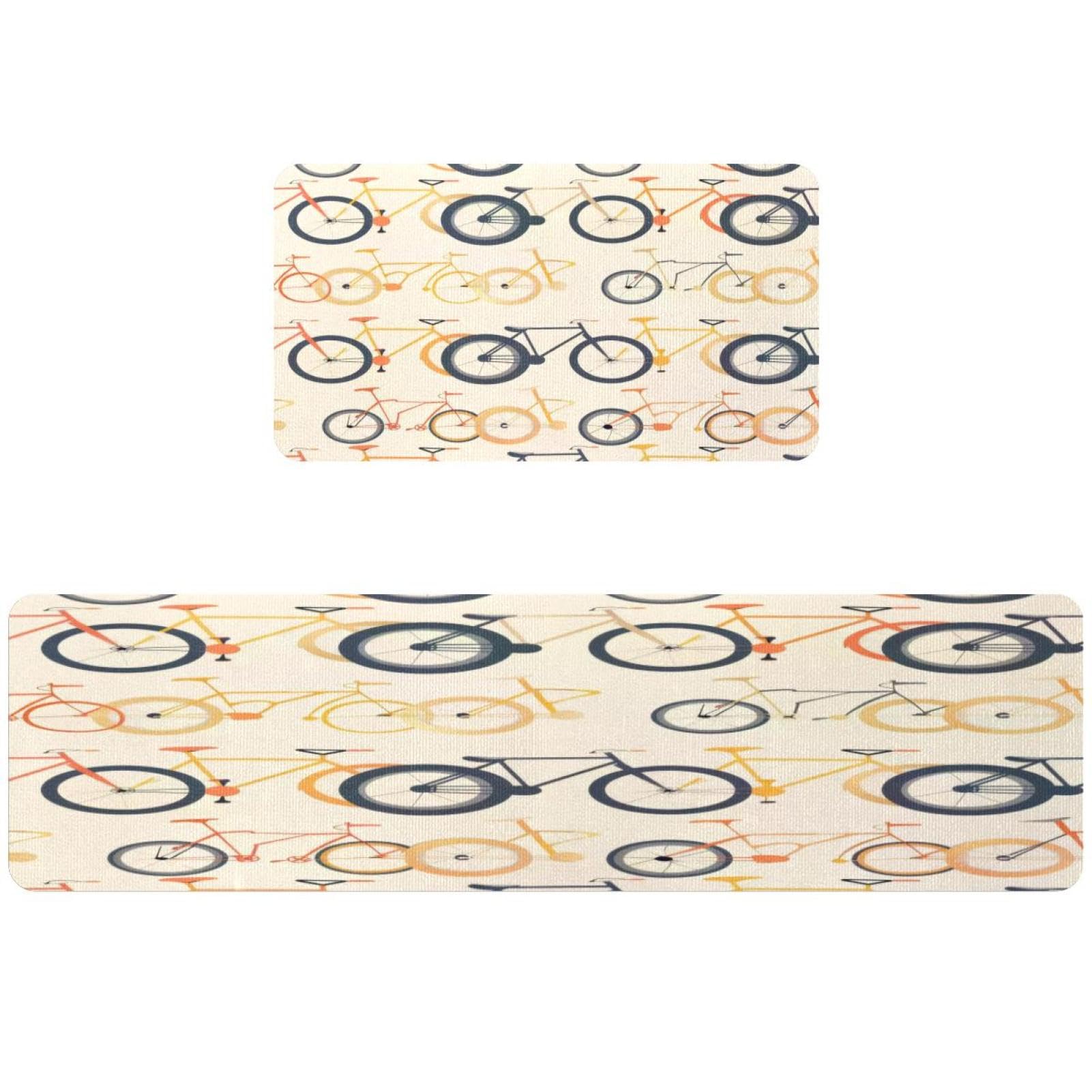 Alfombras de cocina VAPOKF absorbentes y lavables con estampado de bicicleta pack de dos piezas