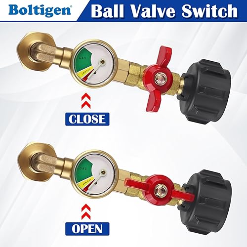 Miniatura 5 de Boltigen Adaptador de codo de repuesto de propano con medidor de tanque, adaptador de recarga de propano mejorado para tanques de 1 libra, adaptador