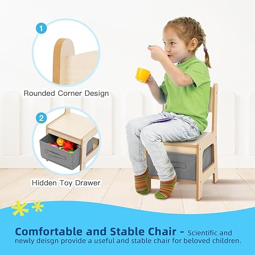 Miniatura 5 de OOOK Juego de mesa y silla 3 en 1 para niños, juego de mesa y silla para niños pequeños con mesa de doble cara y cajón de almacenamiento, mesa de