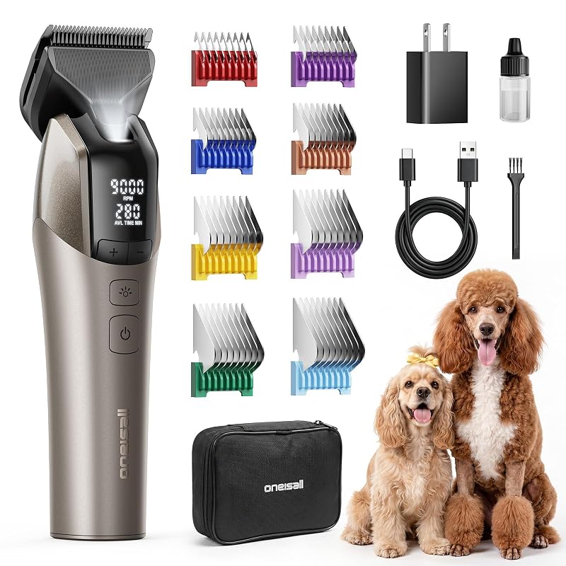 Máquina de Tosa para Cães oneisall com Lâmina DLC 5 em 1, 9000 RPM e 8 Pentes
