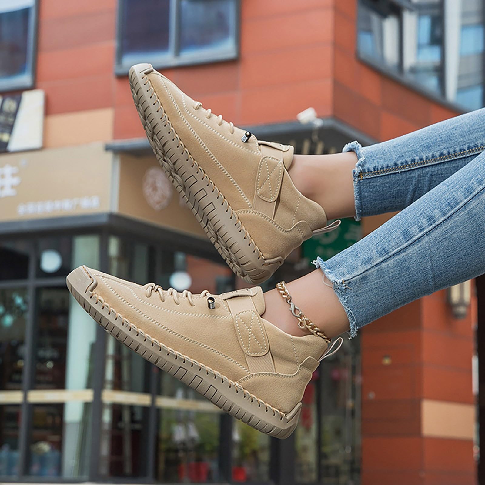 Scarpe da ginnastica da donna e da uomo, scarpe basse in pelle, con lacci, scarpe sportive, antiscivolo, scarpe da trekking, scarpe da trekking, scarpe basse per il tempo libero