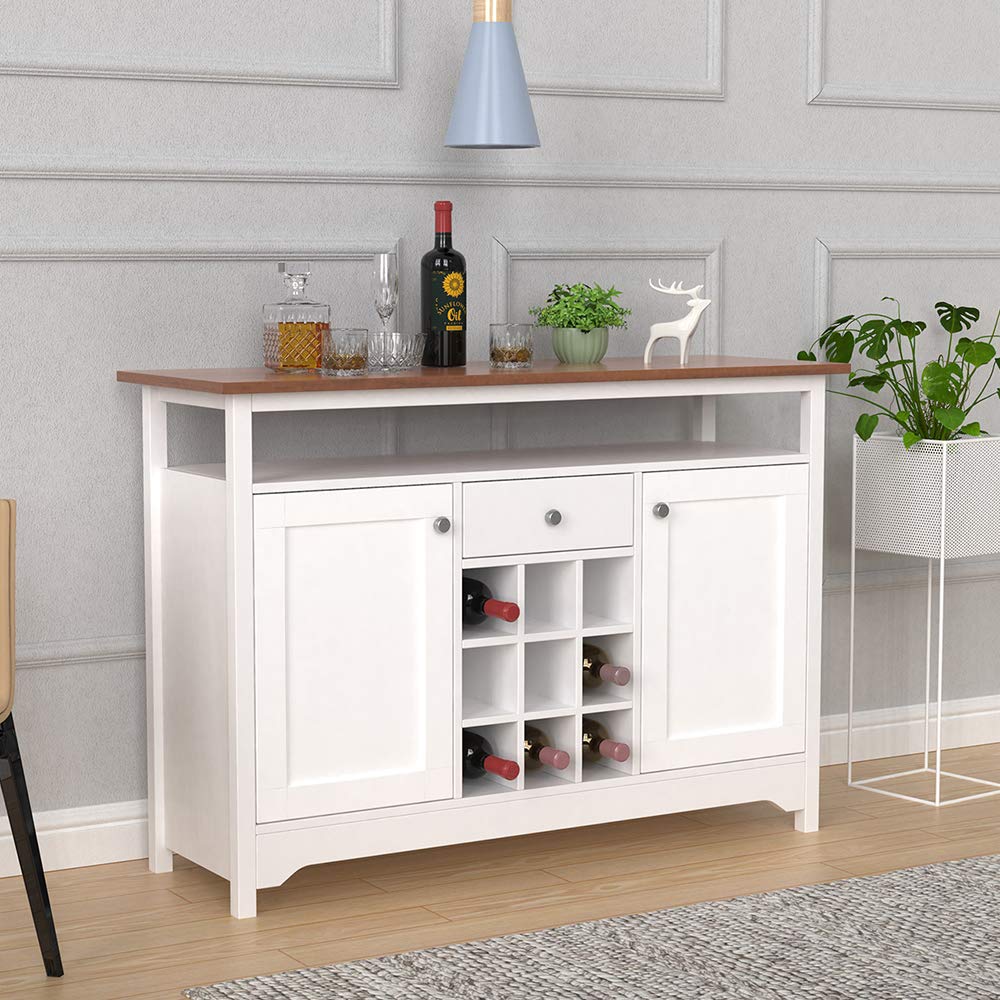 HomeSailing Wood Living Room Buffet Table Sideboard with Wine Rack Kitchen Cupboard with Drawers Doors and Shelves Utility Unit Storage Side Cabinet Chest for Dinning Room Living Room