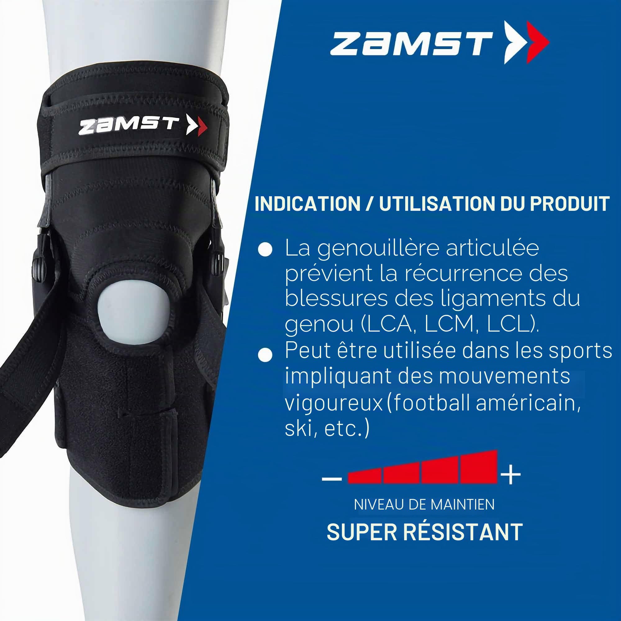 Zamst ZK-X Genouillère de Sport - Genouillère à Compression Extra Forte pour Hommes et Femmes avec Charnières en Aluminium, pour Entorses Modérées à Sévères des Ligaments ACL, MCL et LCL - Taille L