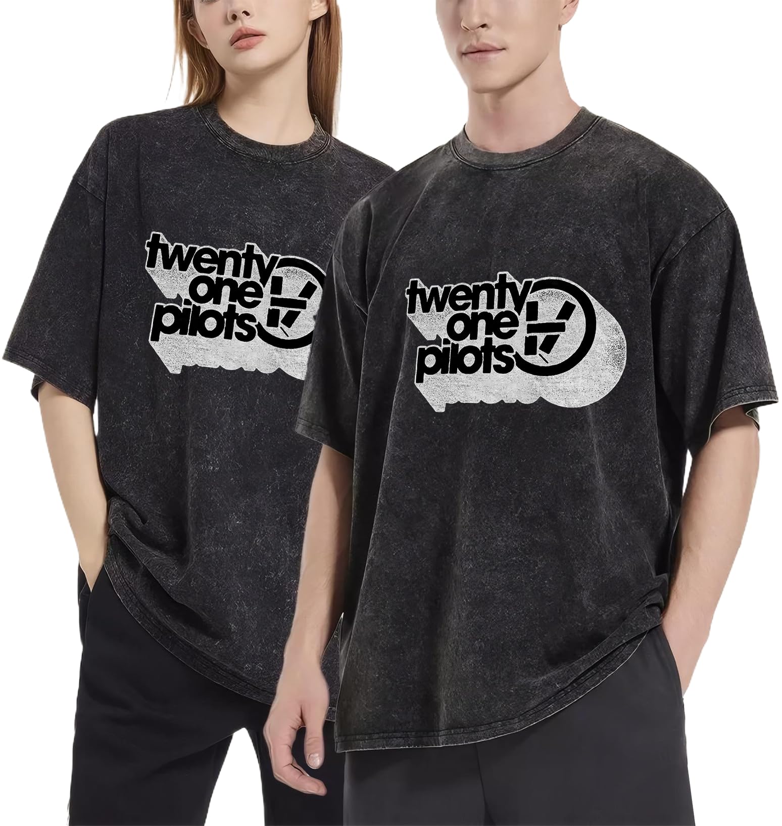 Men Twenty One Rock Band Pilots Retro Vintage T Shirt Oversized Crewneck T  Shirt Drop Shoulder Loose Tee Shirt Women