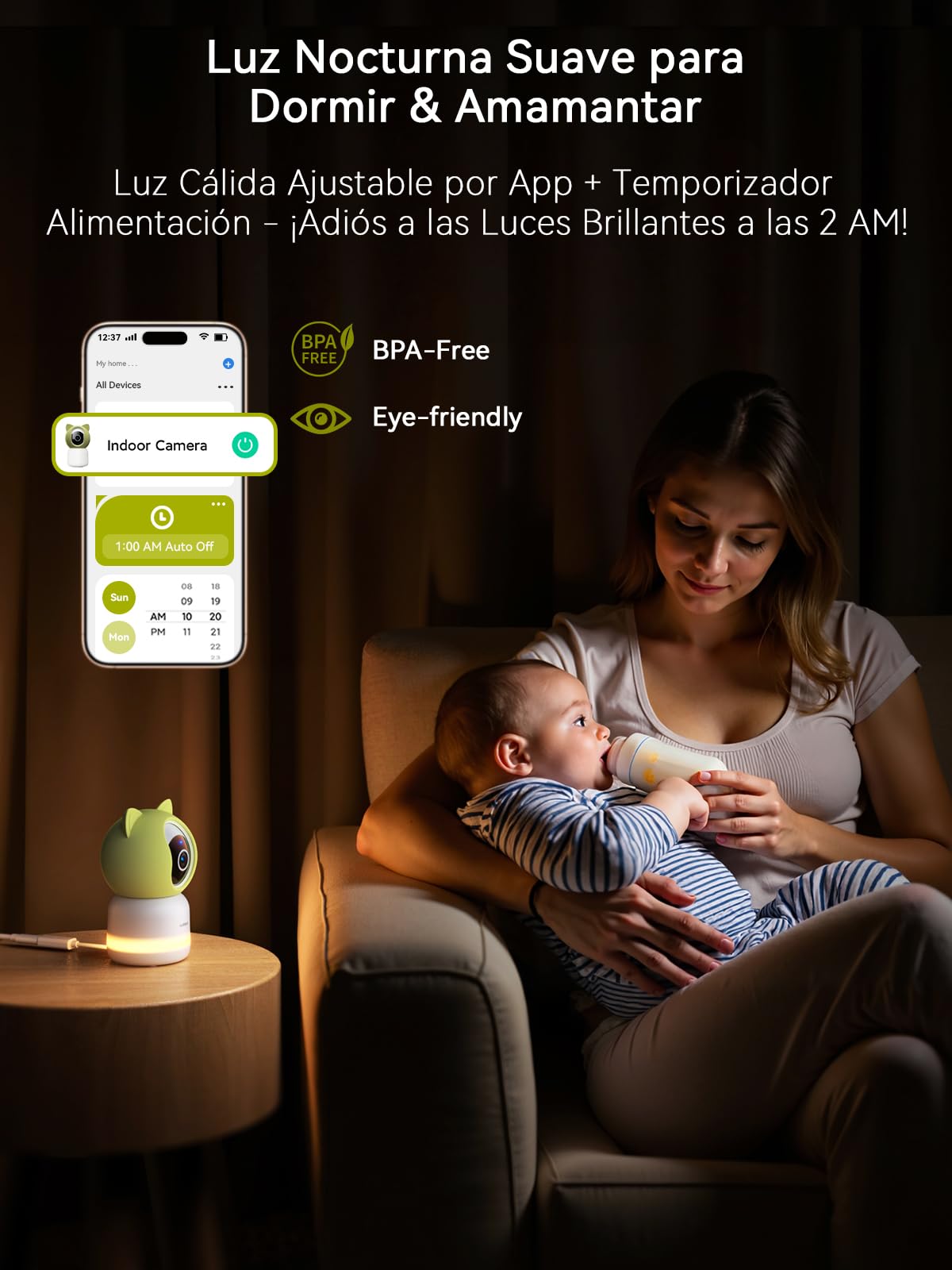 Outinput 2K 4MP Camara Vigilancia Bebe WiFi Interior, 355° Vigilabebes con Camara, App Remoto, Seguimiento Detección Automático, Audio de 2 Vías, Visión Nocturna, Alertas de Feed, 6 Canciones de Cuna