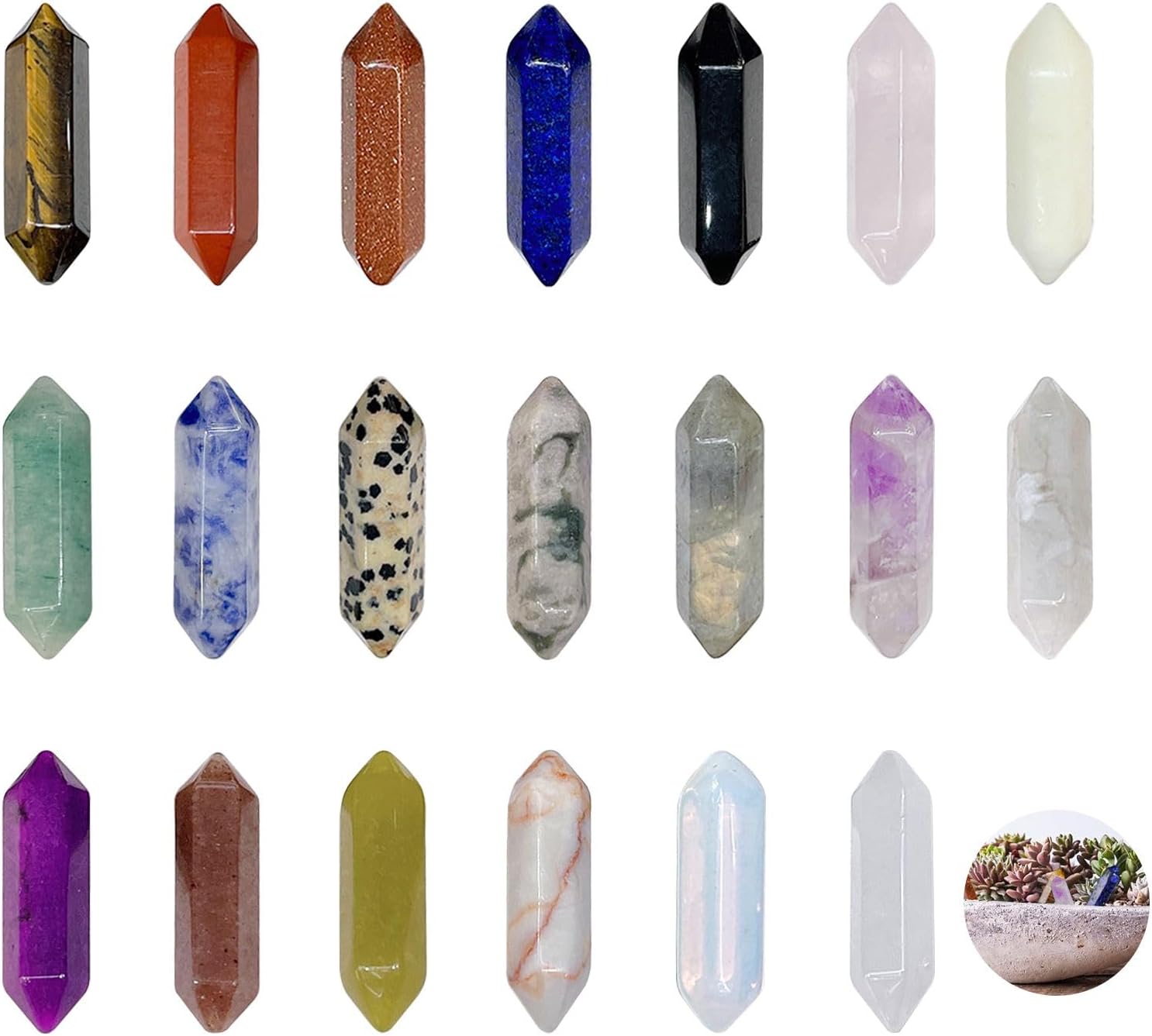20 Pcs Healing Crystals Stones Set, Double Pointed Hexagonal Healing Crystals, Crystals and Gemstones Wand Bulk Chakra Quartz Stone for Reiki Meditation Energy Balancing Therapy