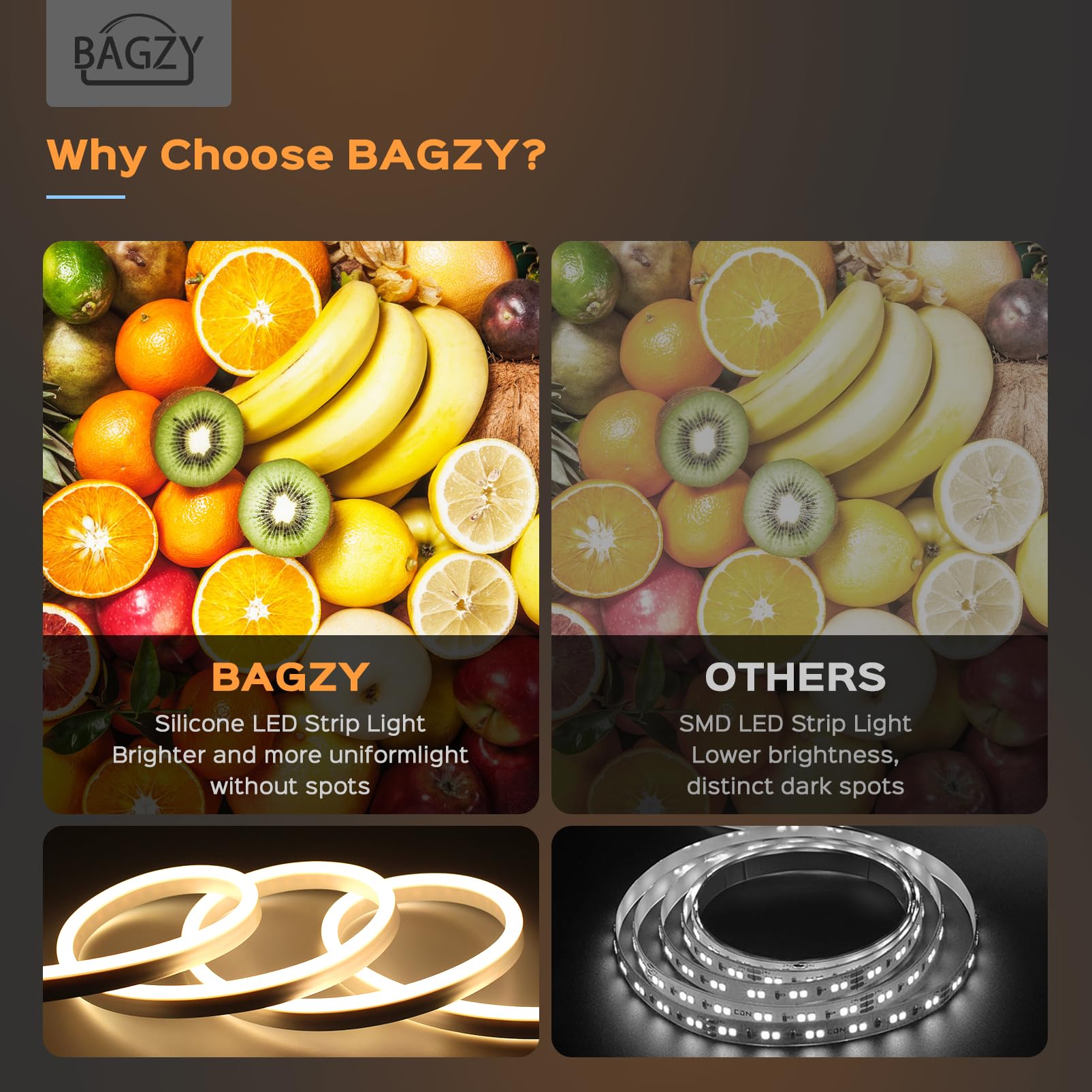 BAGZY Striscia LED Neon 10 Metri Tubo LED Flessibile Esterno Impermeabile Luminosa 220V IP65 120 LED/M Corda Stringa Lampada con Alimentatore di rete e Controller,per Camera da Letto(Giallo)