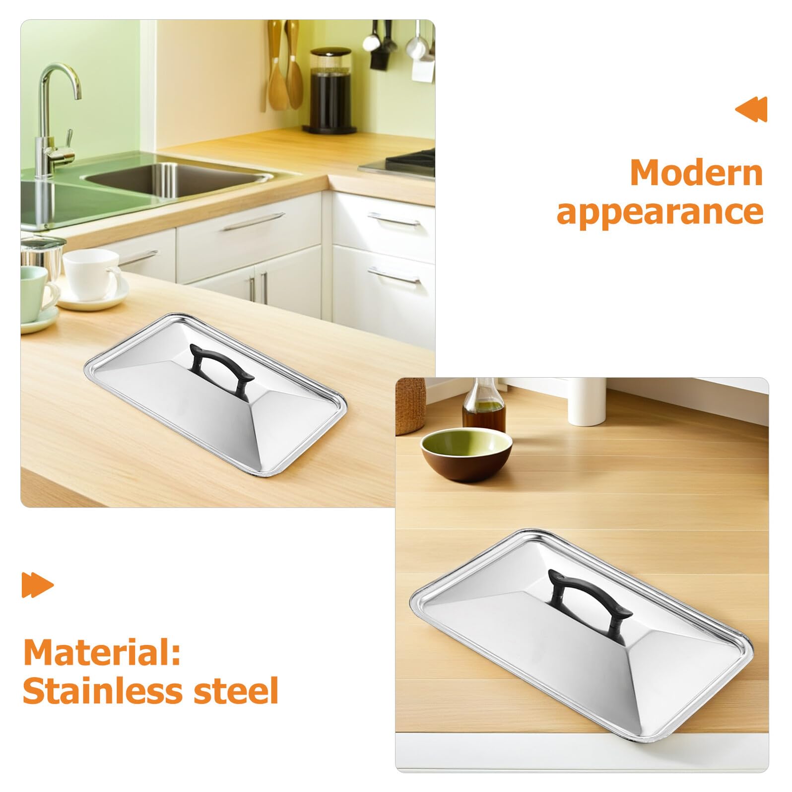 IMIKEYA Coperchio Rettangolare per Teglia in Acciaio Inox 40X30 CM Antispruzzo e Anti-Scottatura con Manico Resistente al Calore Adatto per Forno e Cucina Professionale