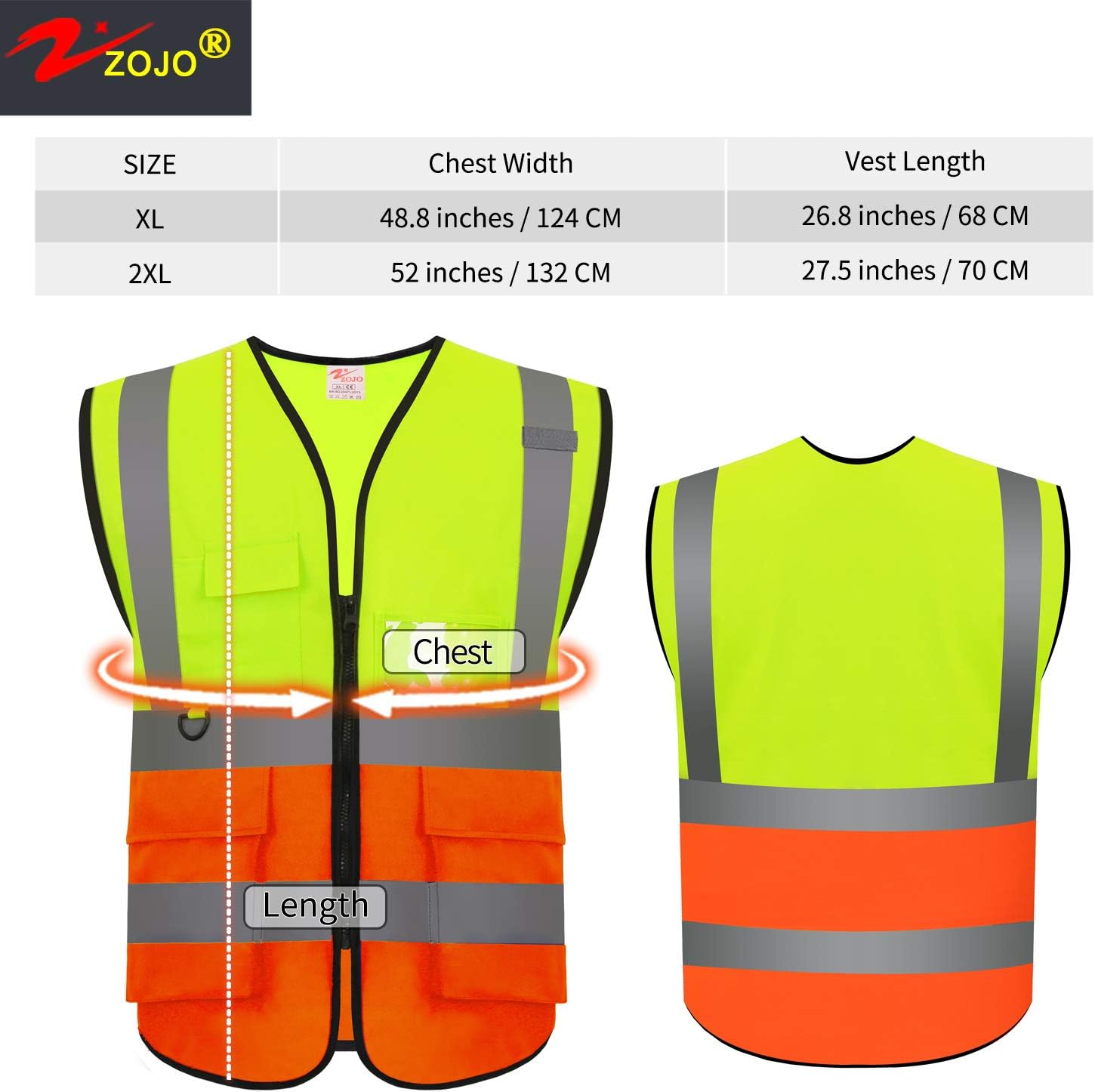 ZOJO High Visibility Safety Vests With Pockets, for Outdoor Works, Cycling, Jogging, Walking,Sports - for Men and Women Pack of 10 ( XL-Green) - - 