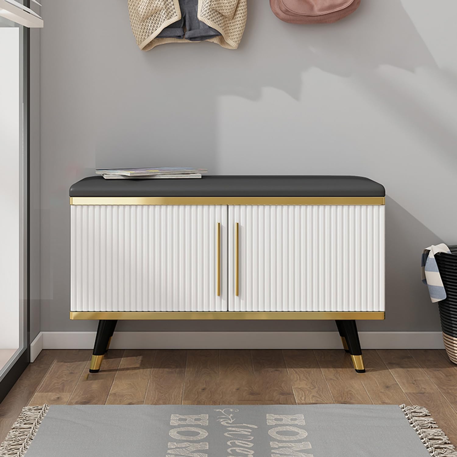 Shoe Storage Cabinet Cabinets Hallway Slim Cupboard Cupboards Hallways Slimline，Wooden Shoe Bench with Soft Cushion Stylish Hallway Entryway Shoe Rack & Storage CabinetShoefor Home Color E