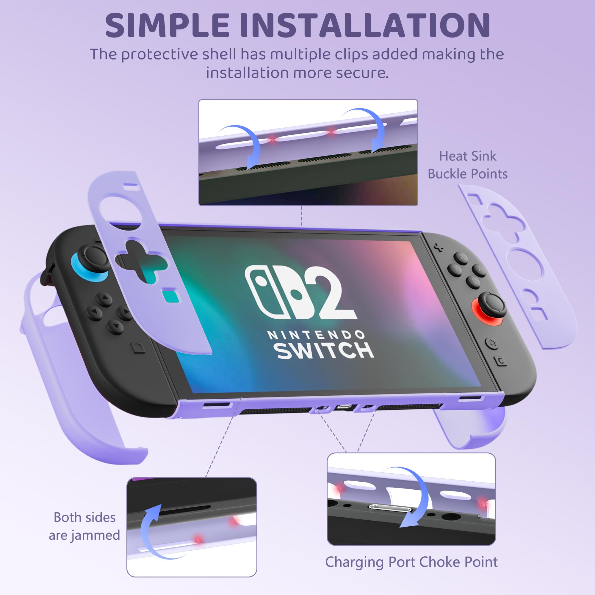 RHOTALL Custodia Viola per Nintendo Switch 2 (2025) 20,06 cm, custodia protettiva portatile da viaggio con 10 scomparti per carte di gioco, custodia rigida per Switch 2, protezione per lo schermo, 2