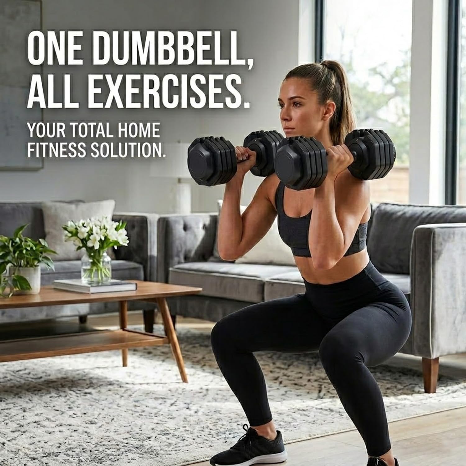 Clover Fitness Set di 2 manubri regolabili da 5 a 41 kg, per palestra a casa, regolazione rapida, design compatto con basi incluse