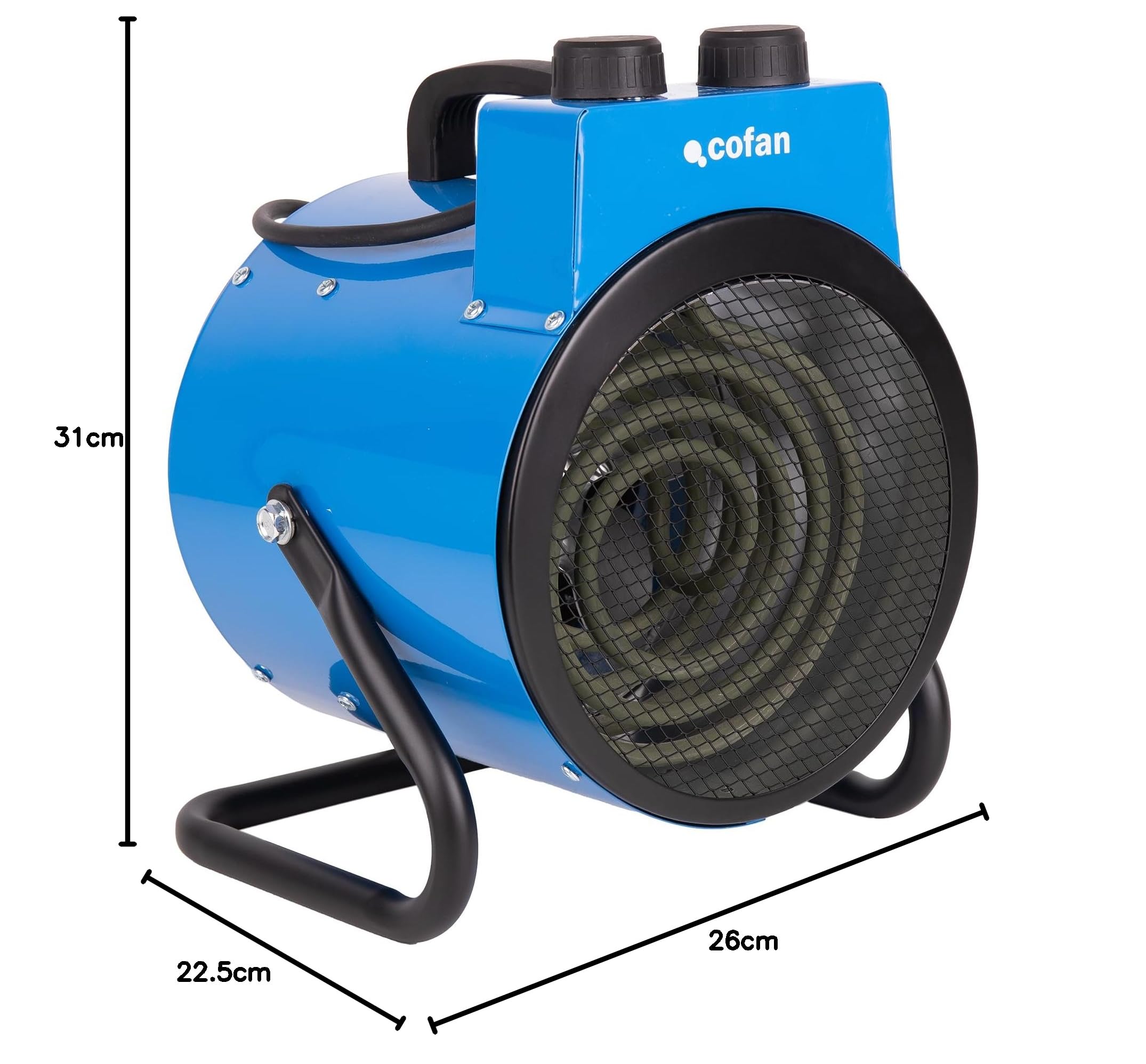Cofan Calefactor industrial 3000 W | 2 niveles de potencia | Termostato ajustable | Función ventilador | Color azul | Adecuado para talleres y almacenes