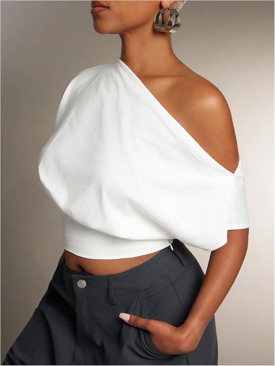 SHENHE Women's Off Shoulder Short Sleeve T Shirt Cinched Waist Crop Top Tee Streetwear - Image 2