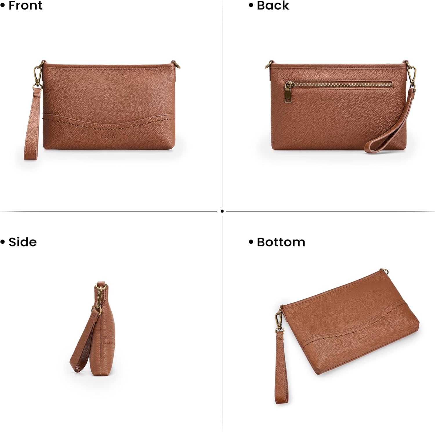 befen Genuine Leather Wristlet Wallet for Women Soft RFID Leather Clutch Purse with Built in Wallet Trendy Crossbody Bag - Image 7