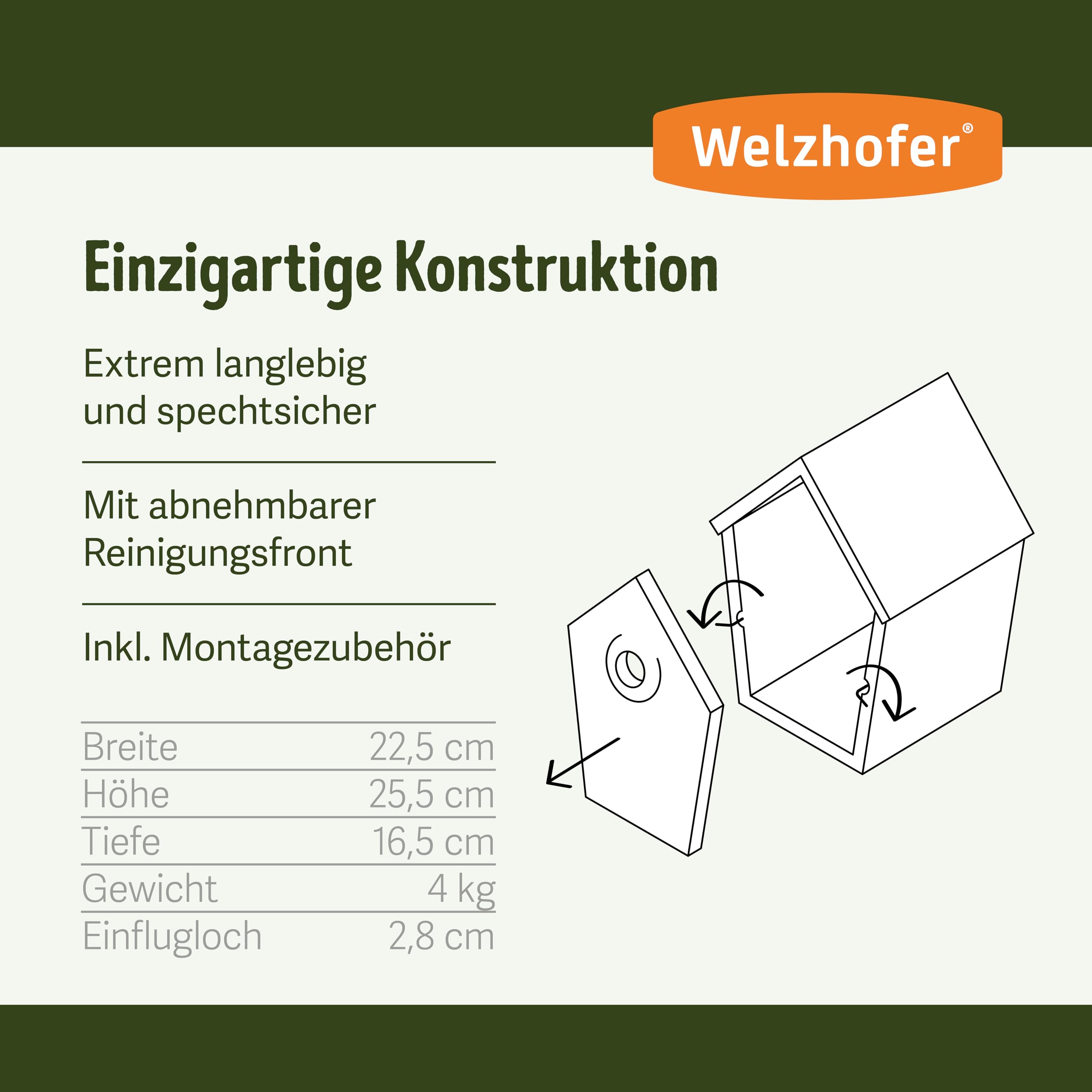 Holzbeton Nistkasten Woody, langlebiges und spechtsicheres Vogelhaus mit 28mm Einflugloch, für Blau-, Hauben-, Sumpf- und Tannenmeisen, für bessere Brutergebnisse, Made in Europa