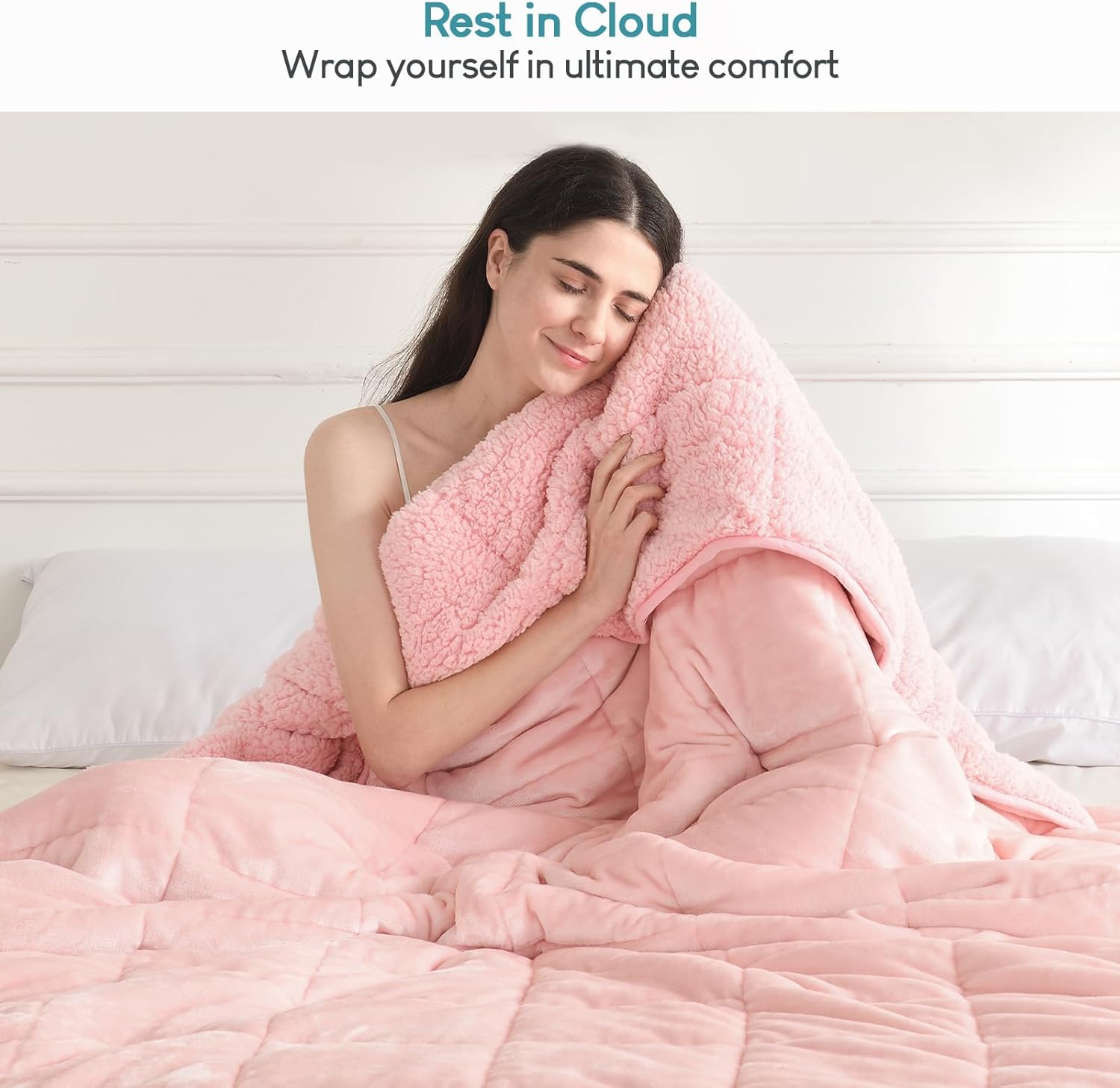 Cottonblue Weighted Blanket 15lbs 80x87 Inches for Queen King Size Bed, Ultra Soft Sherpa Fleece Weighted Throw Blankets for Relax and Sleep, Cozy Warm Winter Heavy Bed Blanket, Blush Pink