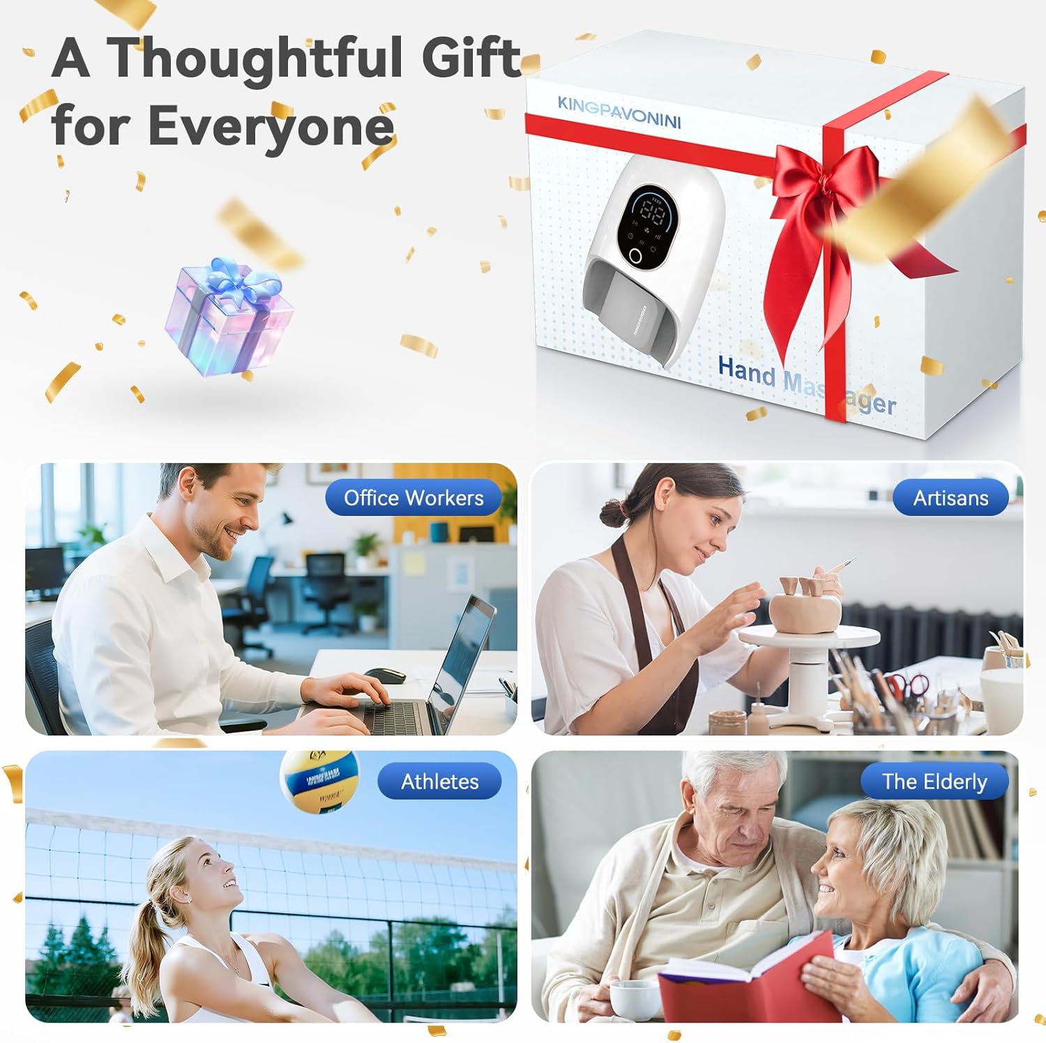 KingPavonini Hand Massager with Heat and Compression, Wrist Heating & Air-Compression, Palm Rolling, Cooling Fan, Cordless Wrist and Hand Massager for Arthritis and Carpal Tunnel, Valentine's Day Gift - Image 8