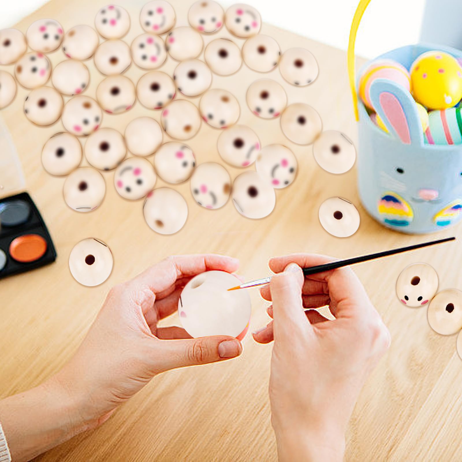 80 Perline Di Legno Con Faccine - 20mm, Per Bracciali, Collane, Fai Da Te - Foto 9