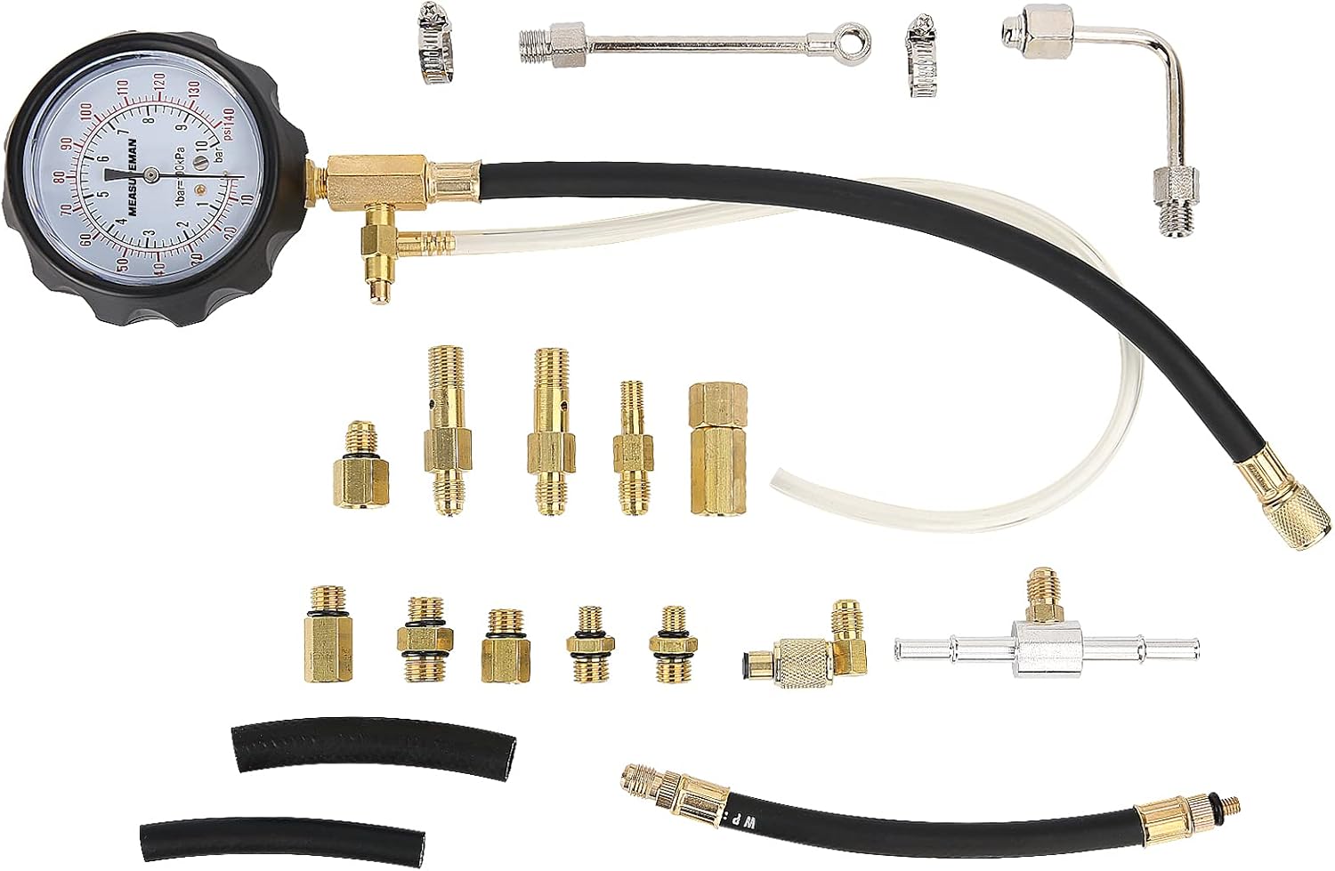 MEASUREMAN Fuel Injection Pump Pressure Gauge, Automotive Injector Gasoline Tester Tool Kit，0-140PSI/10 Bar : Automotive