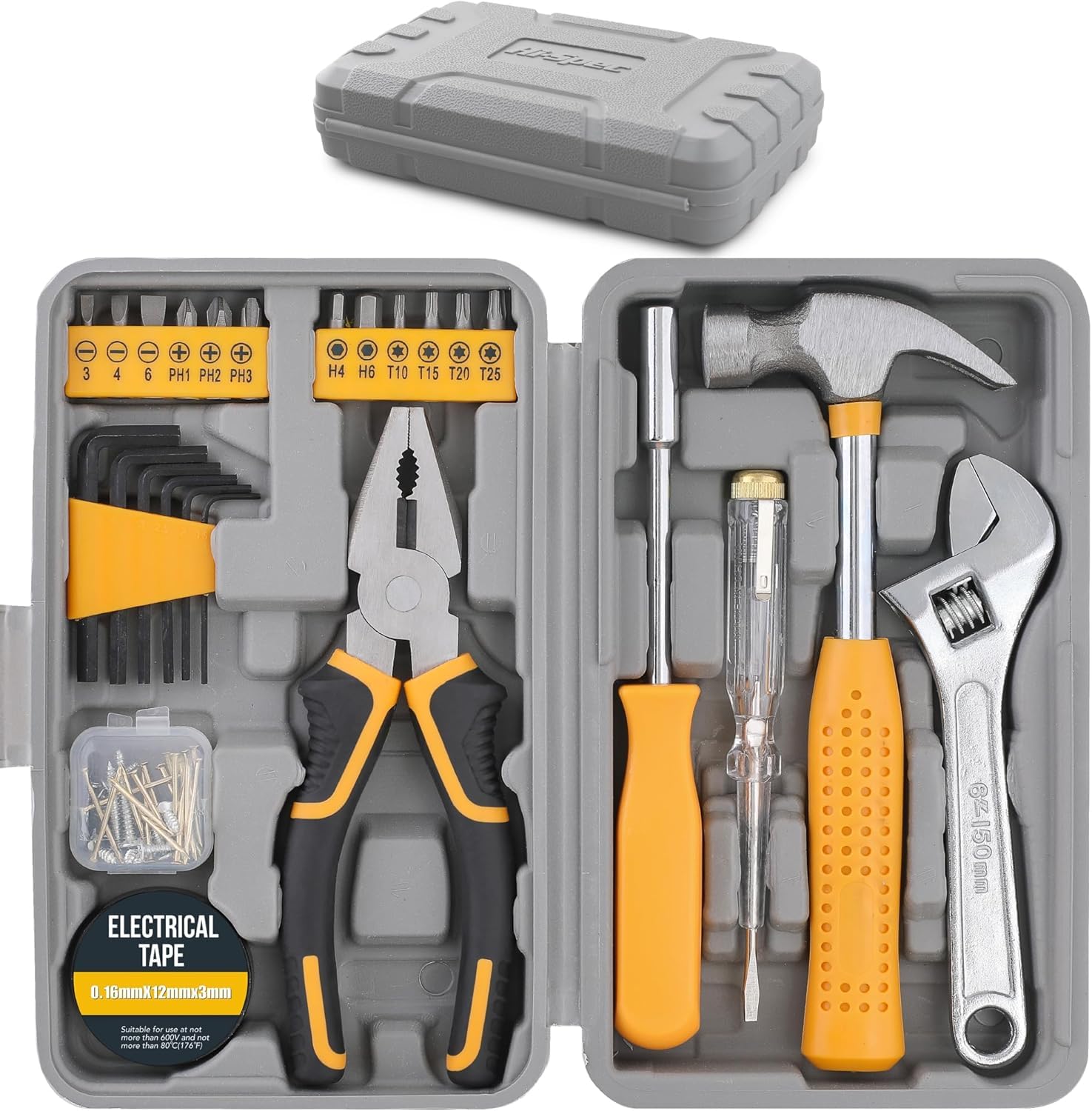 Hi-Spec Yellow Household DIY Tool Kit. Mini box small box of basic tools for home and office.-image-31