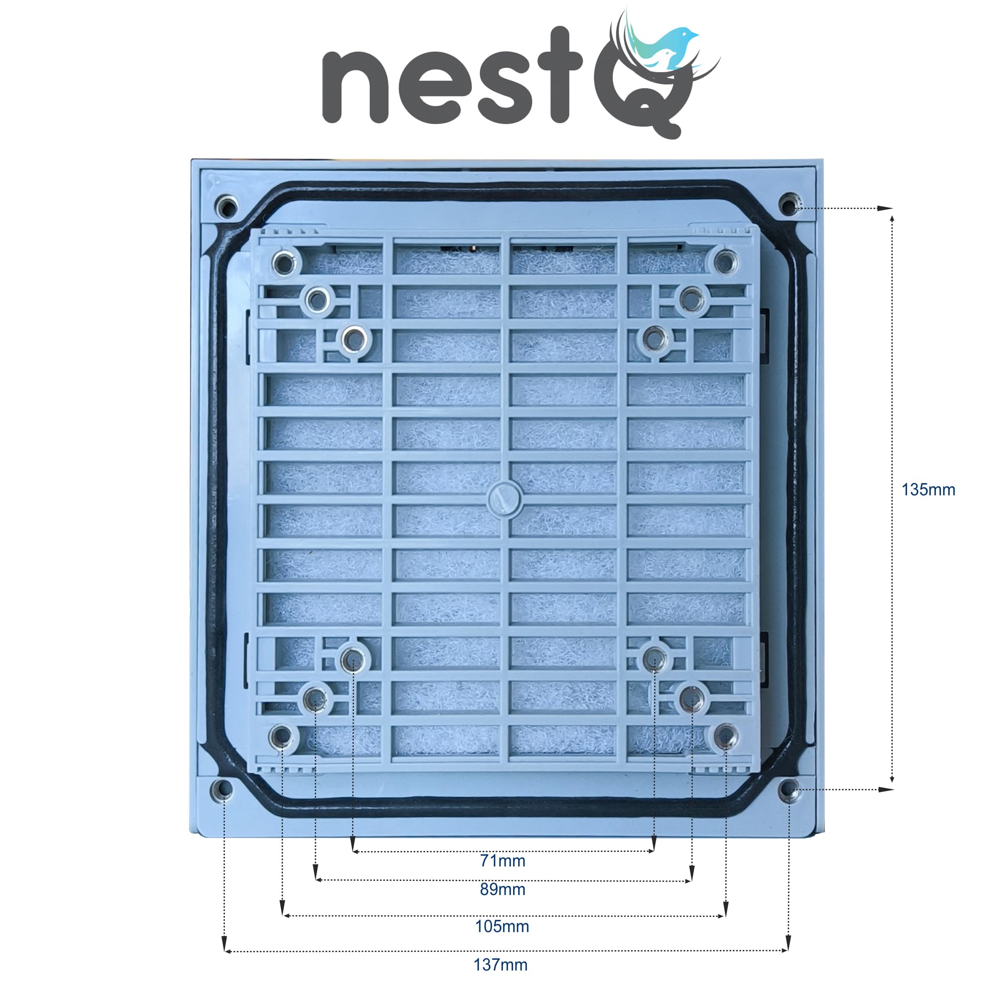 Griglia con filtro per ventola per protezione dalla polvere - ABS, dimensioni 156 x 156 mm, adatto per ventilatore 120 x 120 mm, colore grigio