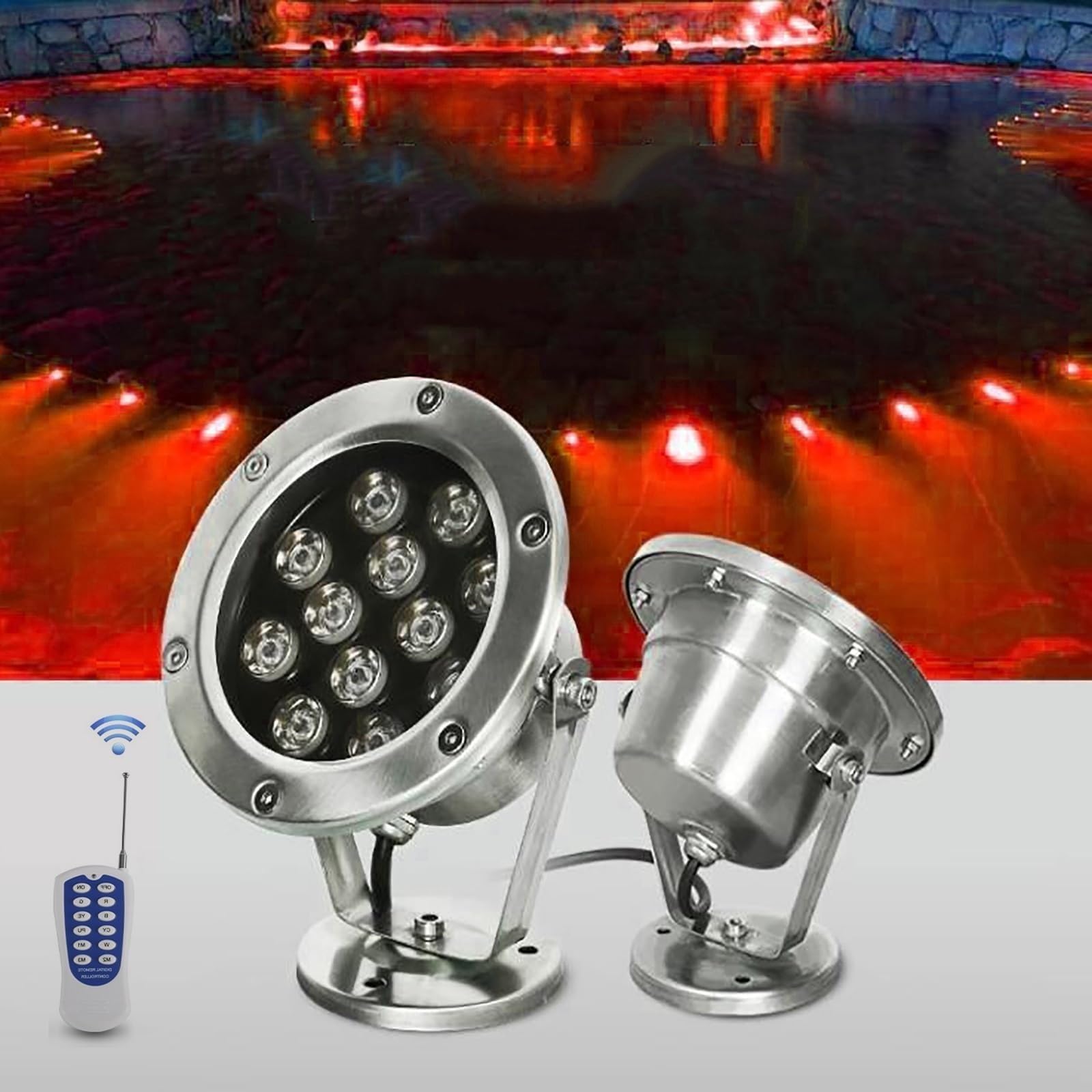 Low Voltage Submersible LED Fountain Light, 12V IP68 Waterproof Rotating Outdoor Garden Underwater Spotlight, Adjustable Swimming Pool Lights(RGB,18W)