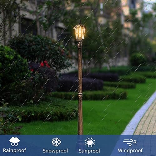 Miniatura 4 de YUBOLE Luz de poste para exteriores, farol de poste, lámpara de aluminio fundido impermeable con pantalla de vidrio templado con agua, base E26,