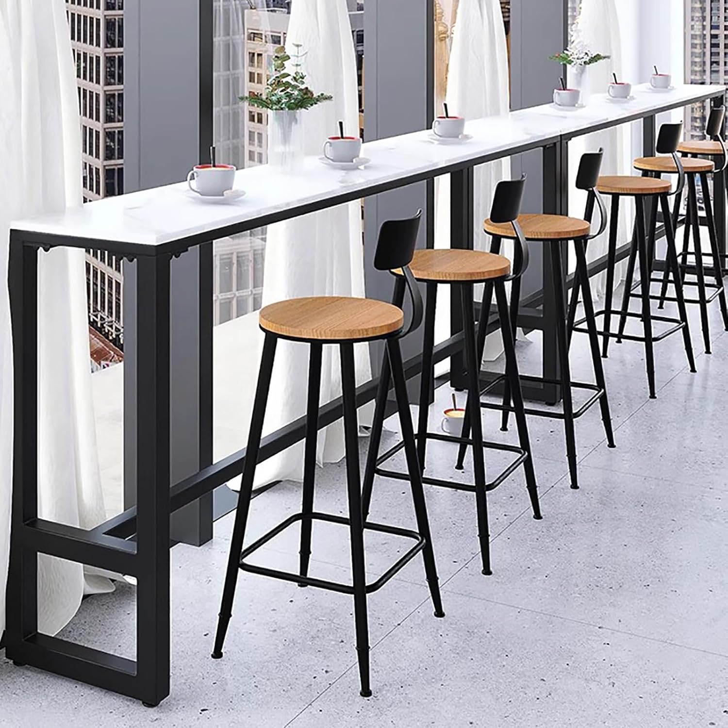 Modern Slate Bar Table,Rectangle Bar Height Console Table,Faux Marble Top With Iron Base,Long Trestle Table Dining Table Kitchen Table Coffee Bar Table- No Stool(86.6"L x 15.7"W x 41.3"H, Black)