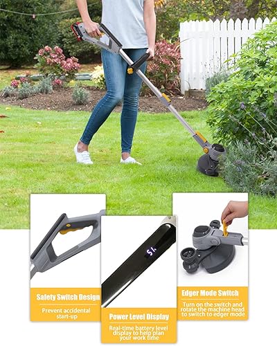 Miniatura 7 de Korunria Weed WackerEdger Wacker inalámbrico con dos baterías de 25 A cortador de malezas funciona con pilas 3 en 1 herramienta de césped ligera de