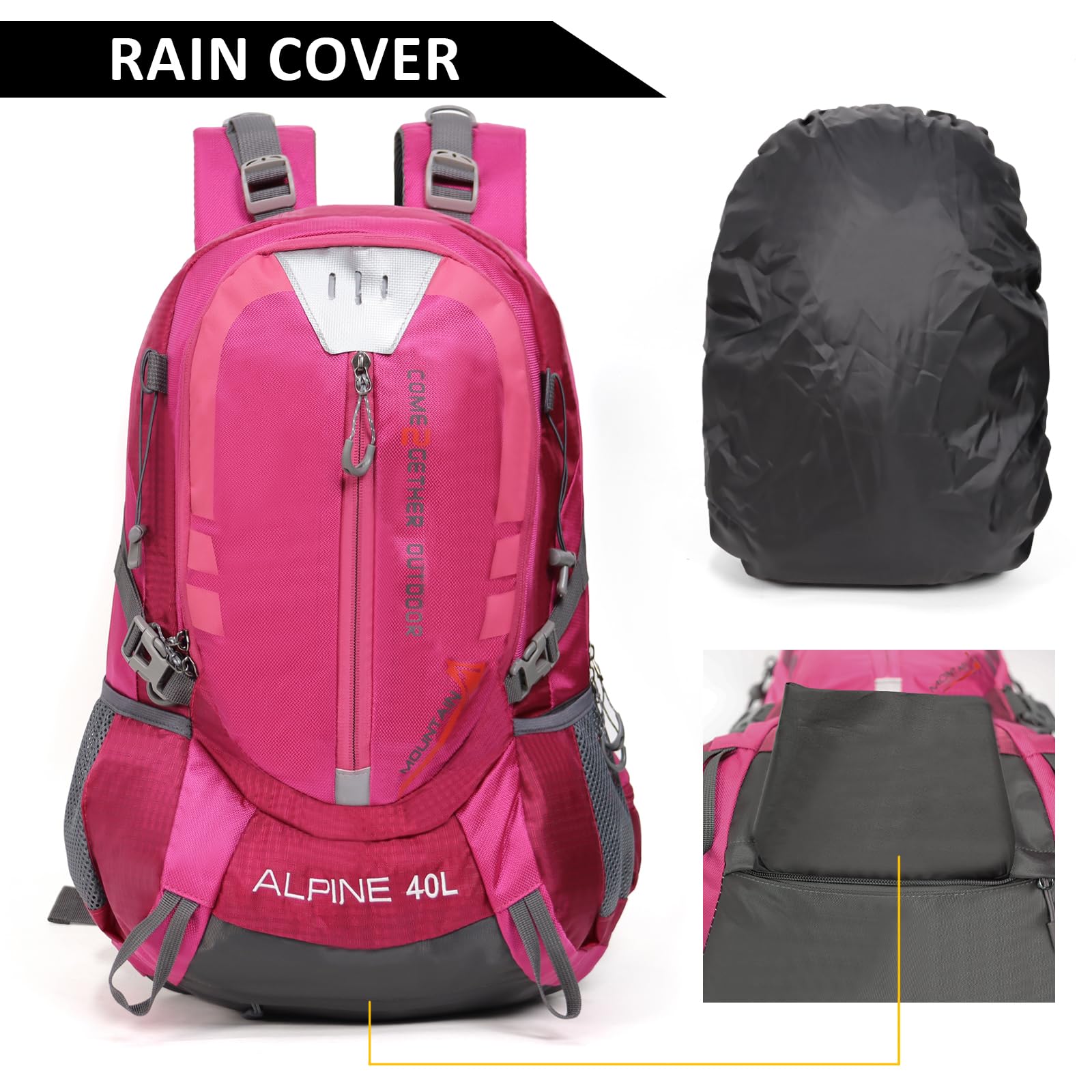 Mochila de senderismo para camping, 40 L, mochila de viaje ligera con cubierta de lluvia para mujeres y hombres