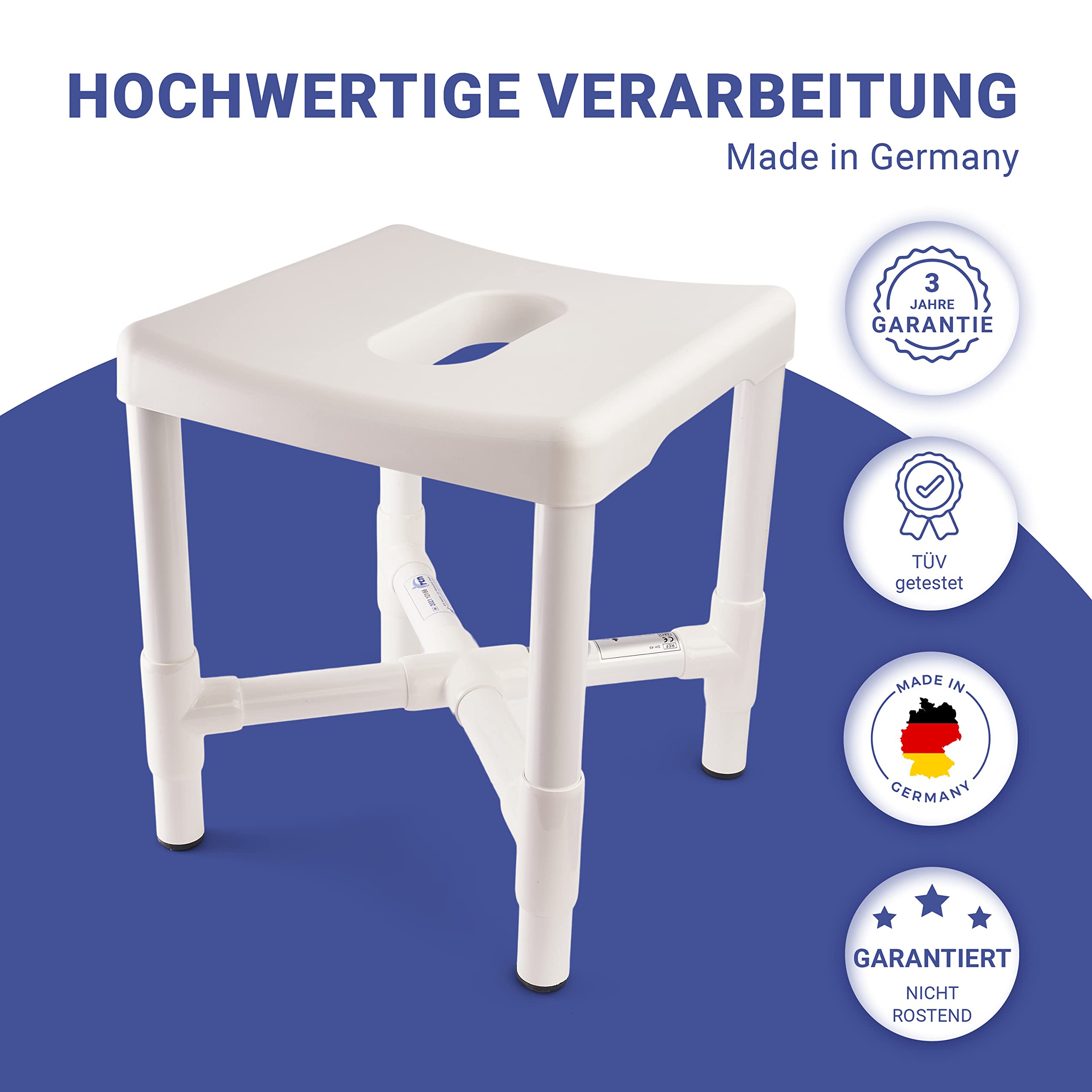 RCN DH 49 Duschhocker aus Spezialkunststoff | maximale Rutschsicherheit | geringes Eigengewicht | außerordentlich stabil | garantiert Nicht rostend | bis 200 kg belastbar (DH 49, weiß)
