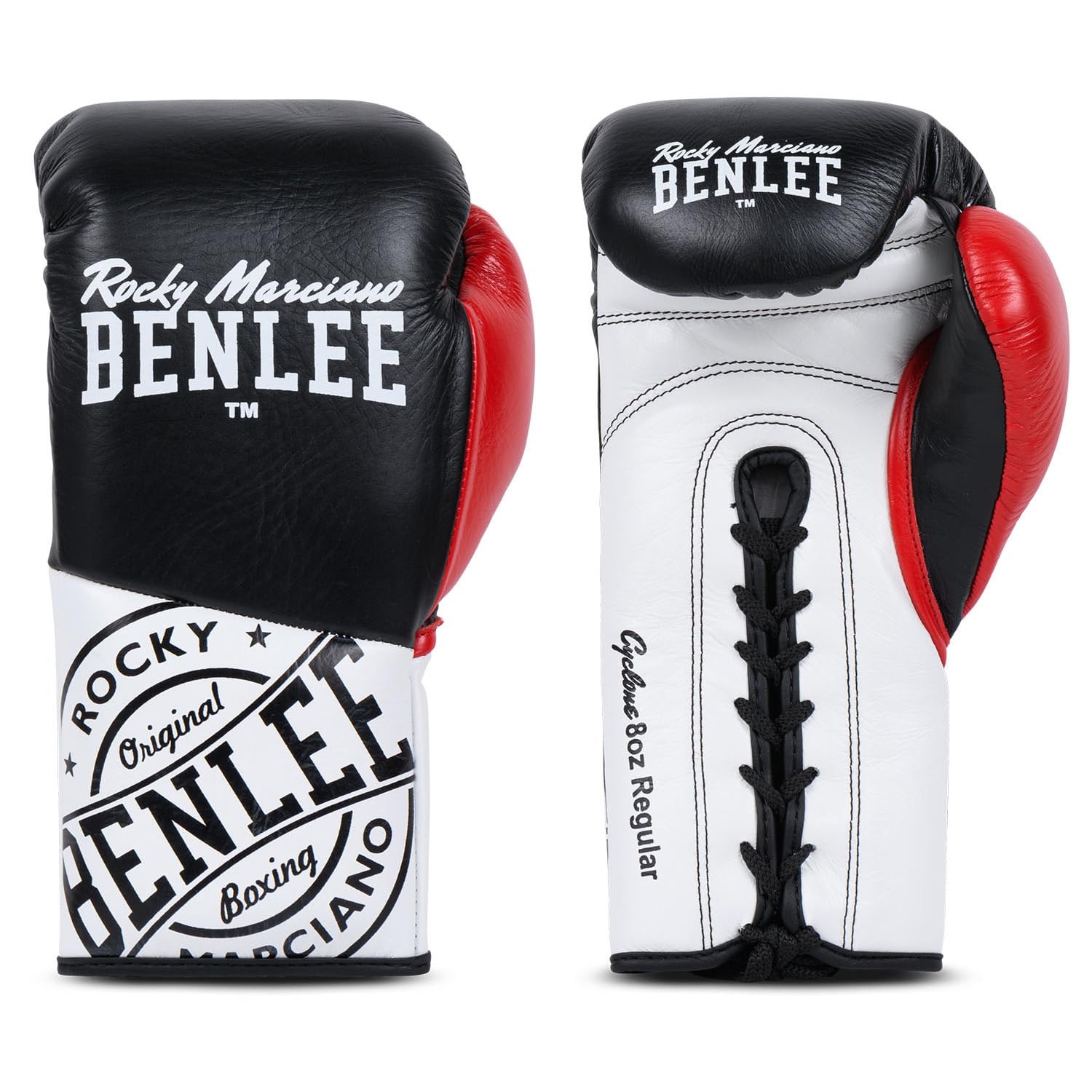 BENLEE Rękawice bokserskie ze skóry Cyclone, czarny/czerwony/biały, 08 oz R